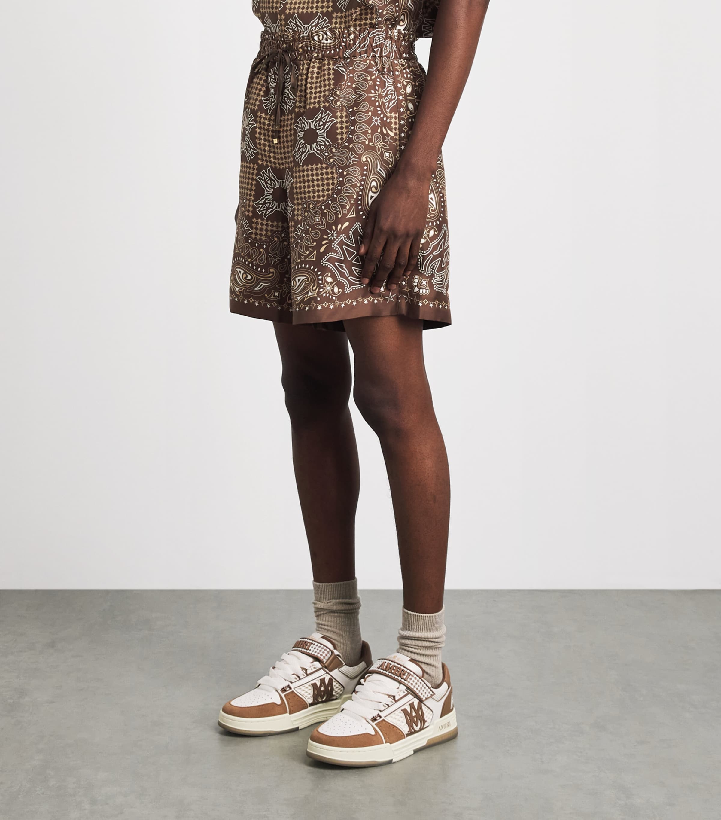 AMIRI Mens Silk MA Check Shorts Tobacco Image 4