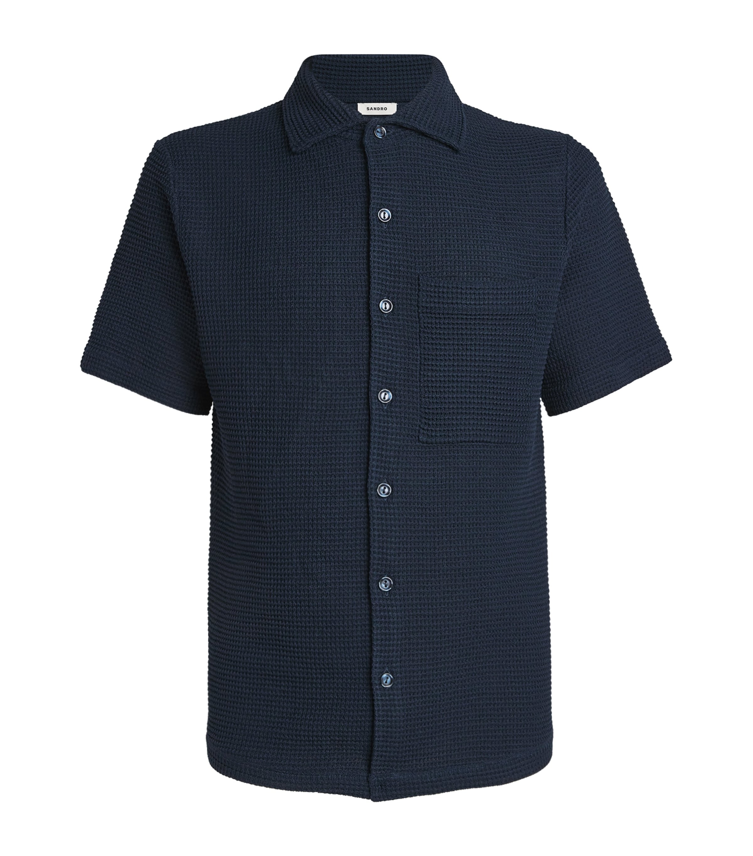 Sandro Waffled Oversized Fit Button Down Shirt In Blue
