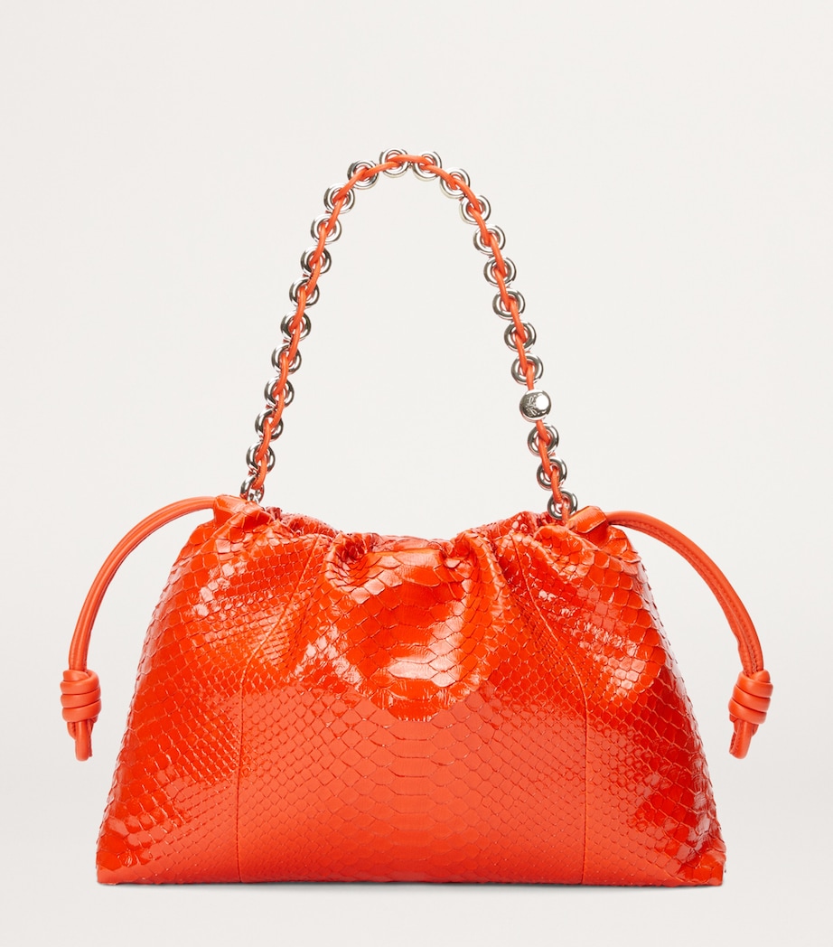 Large Python Skin Flamenco Shoulder Bag ORANGE Image 5