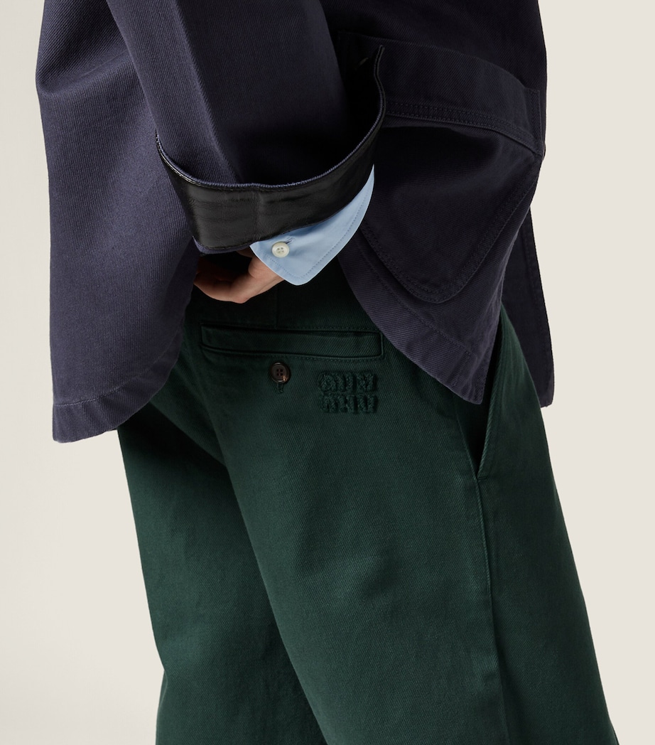 Miu Miu Womens Cotton Gabardine Trousers Green Image 4