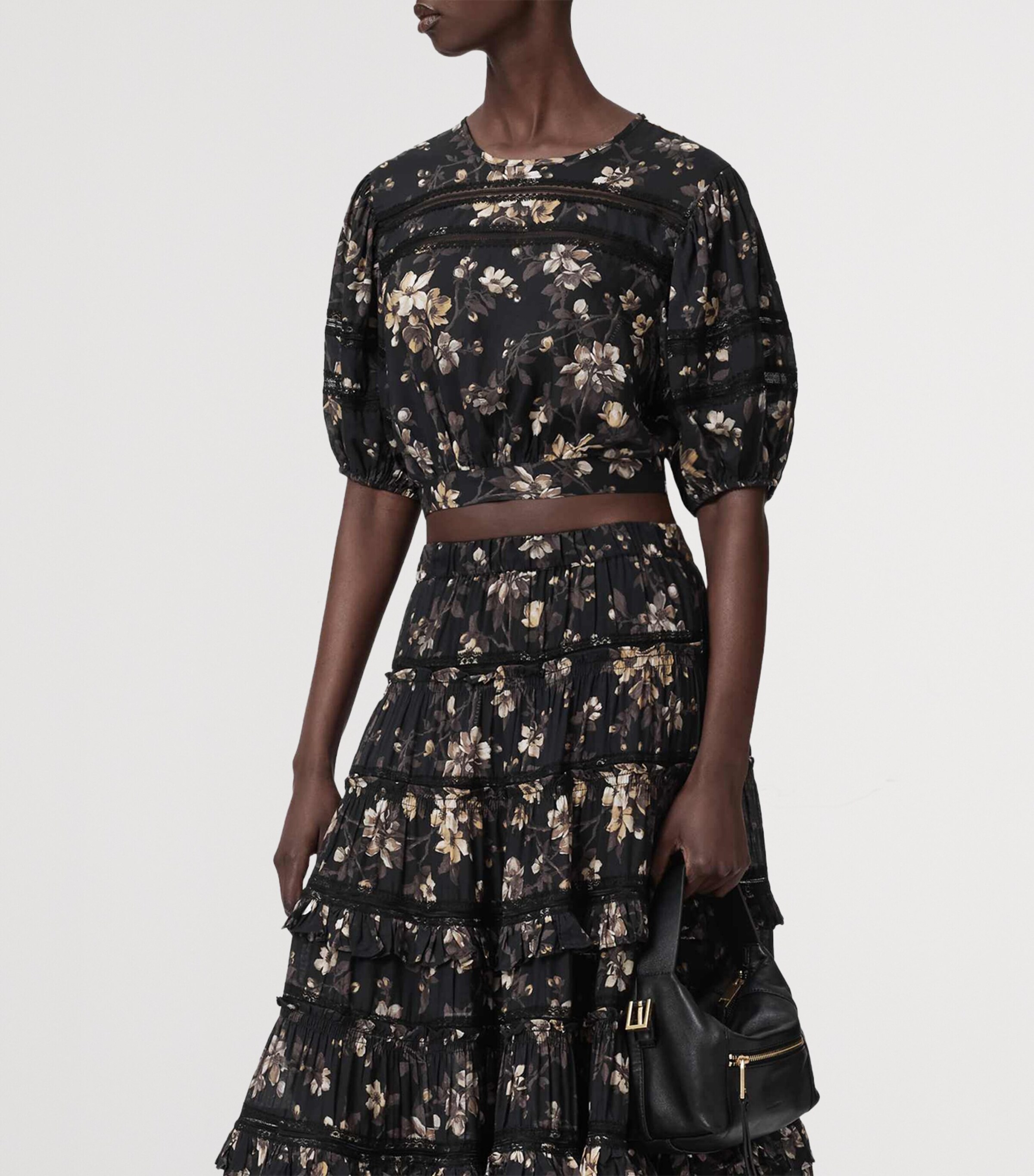 AllSaints Womens Floral Print Peony Top Vine Black Image 5