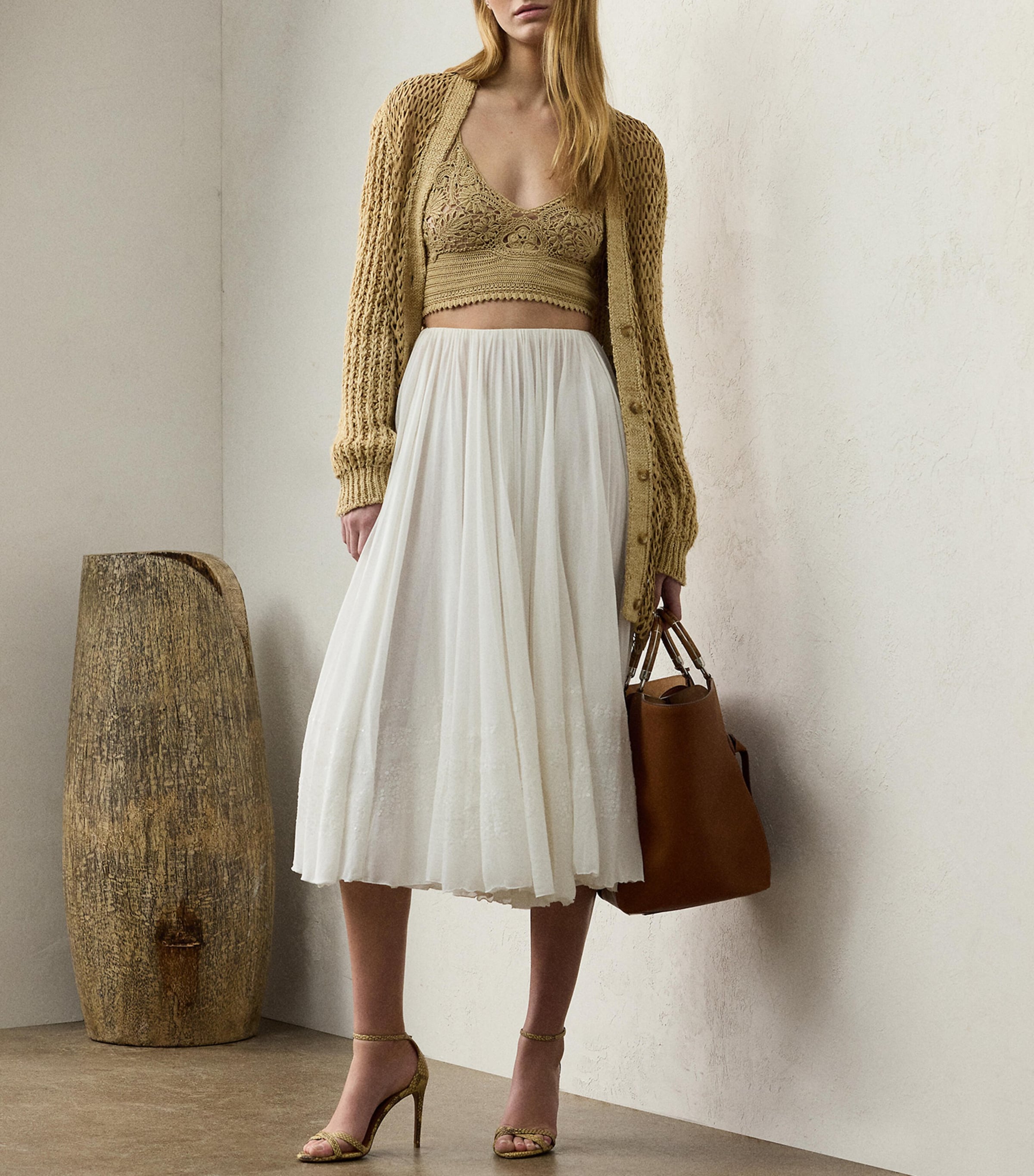 Cotton-Blend Trivelas Embellished Skirt WHITE Image 4