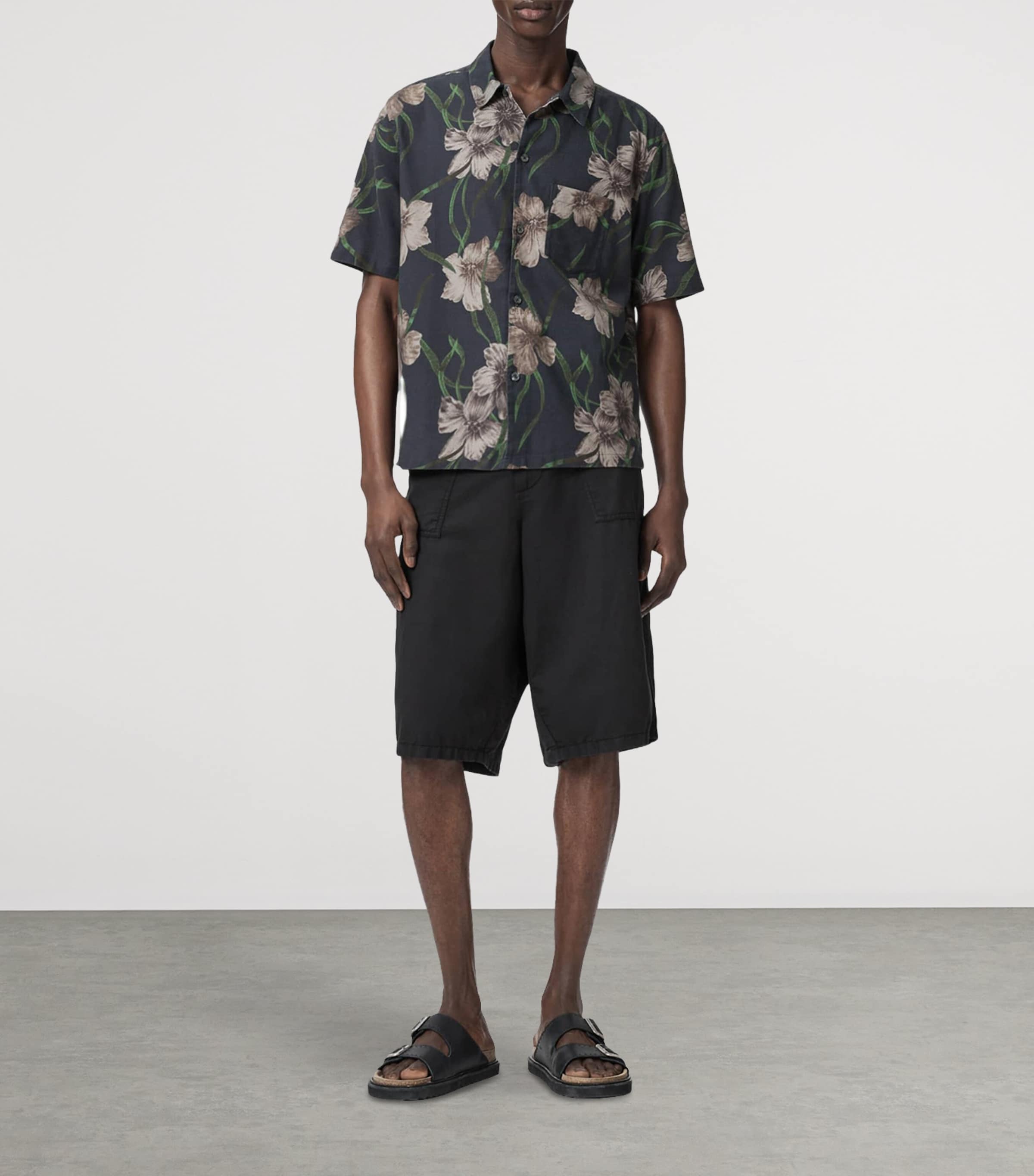 AllSaints Mens Floral Climber Shirt Jet Black Image 2