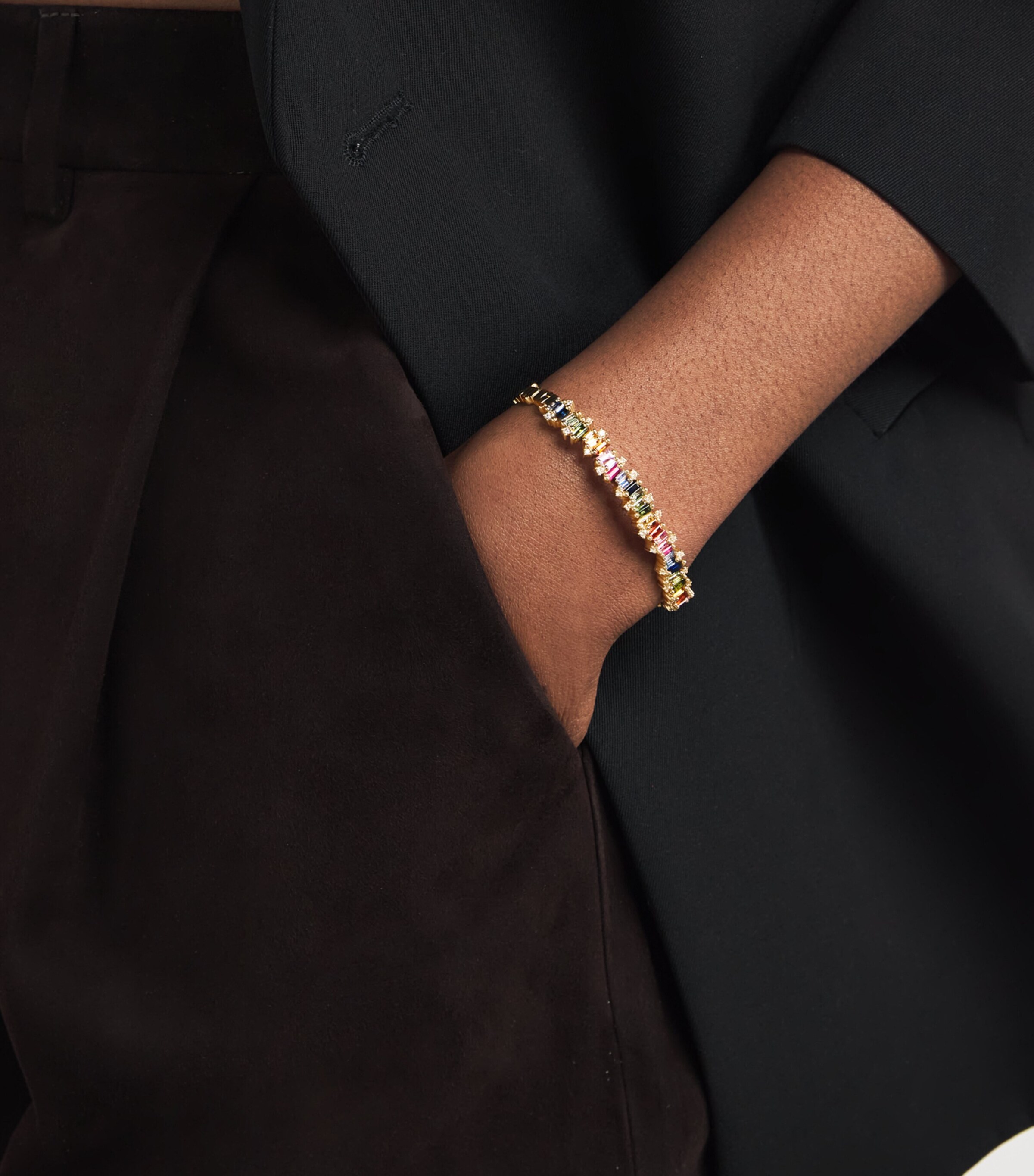 Suzanne Kalan Yellow Gold, Diamond and Rainbow Sapphire Shimmer Audrey Bangle Yg/rs Image 5