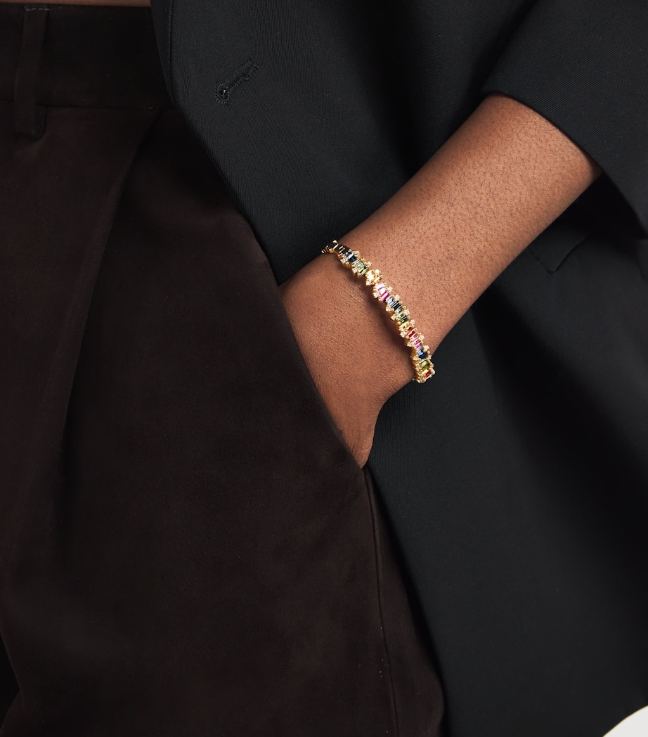 Suzanne Kalan Yellow Gold, Diamond and Rainbow Sapphire Shimmer Audrey Bangle Yg/rs Image 5