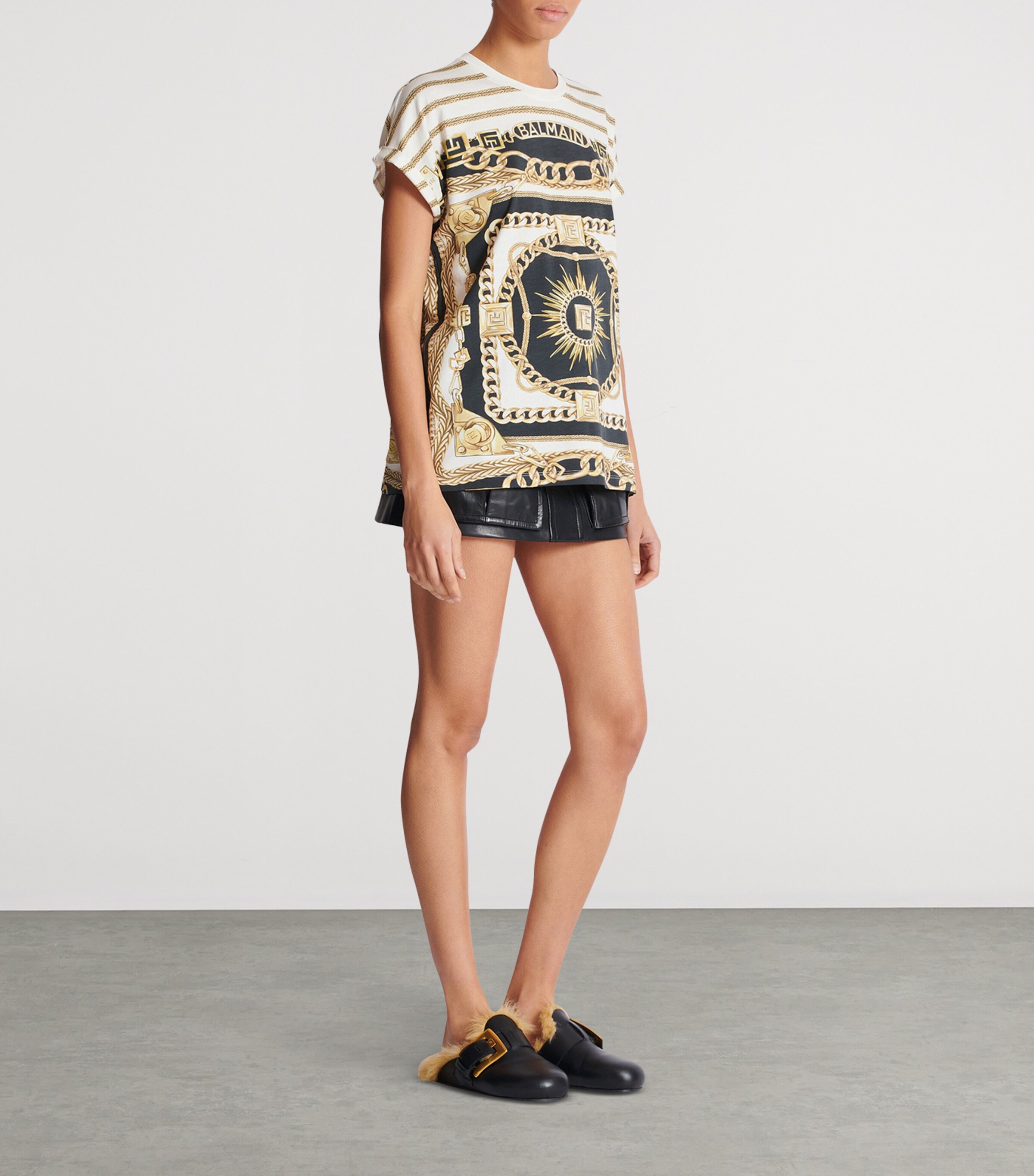 Lyocell-Cotton Foulard T-Shirt GIU BLANC/NOIR/OR Image 3