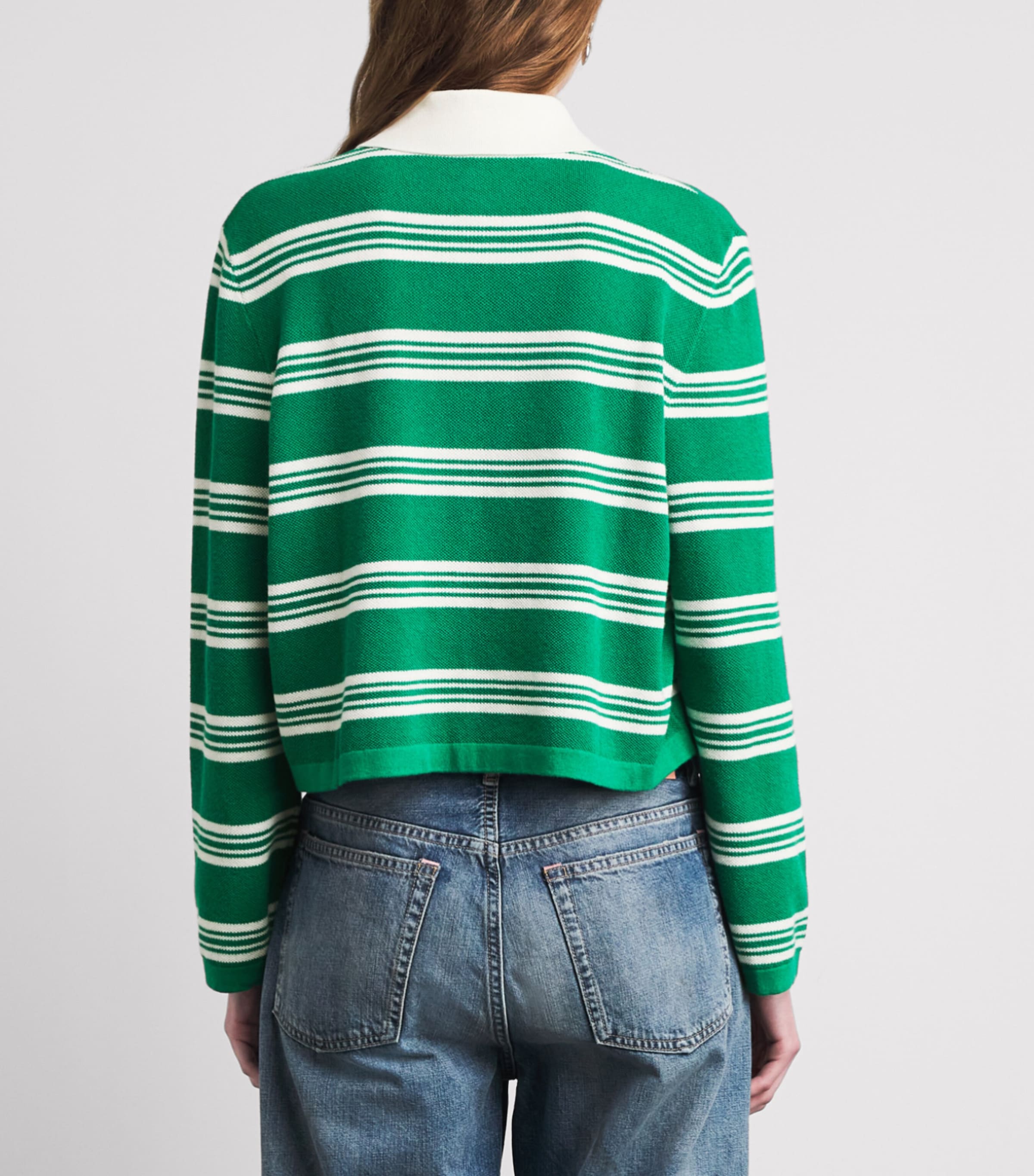 Maje Womens Cotton-Blend Stripe Polo Sweater Green Image 5