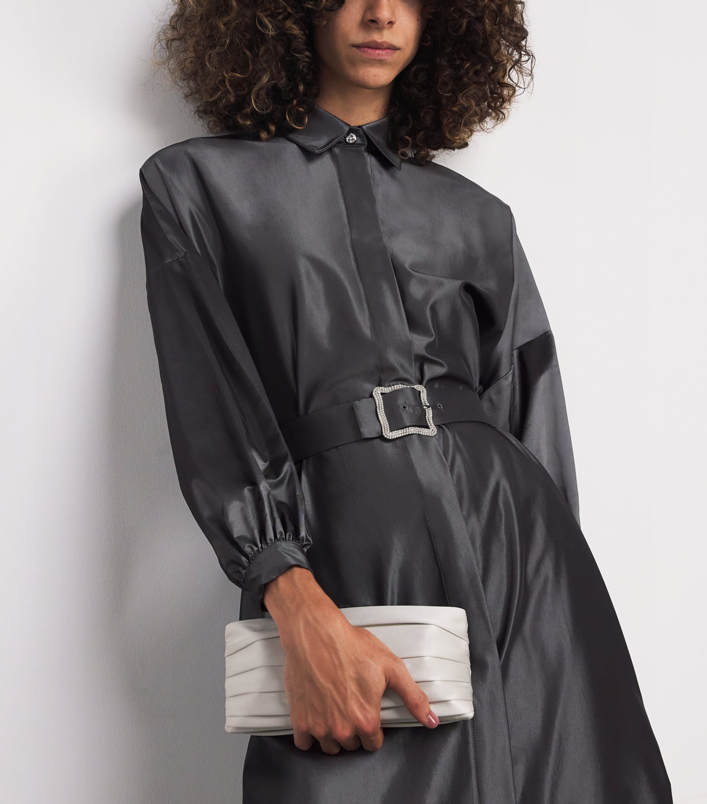 Alexis Mabille Womens Belted Maxi Shirt Dress Dark Grey Image 4