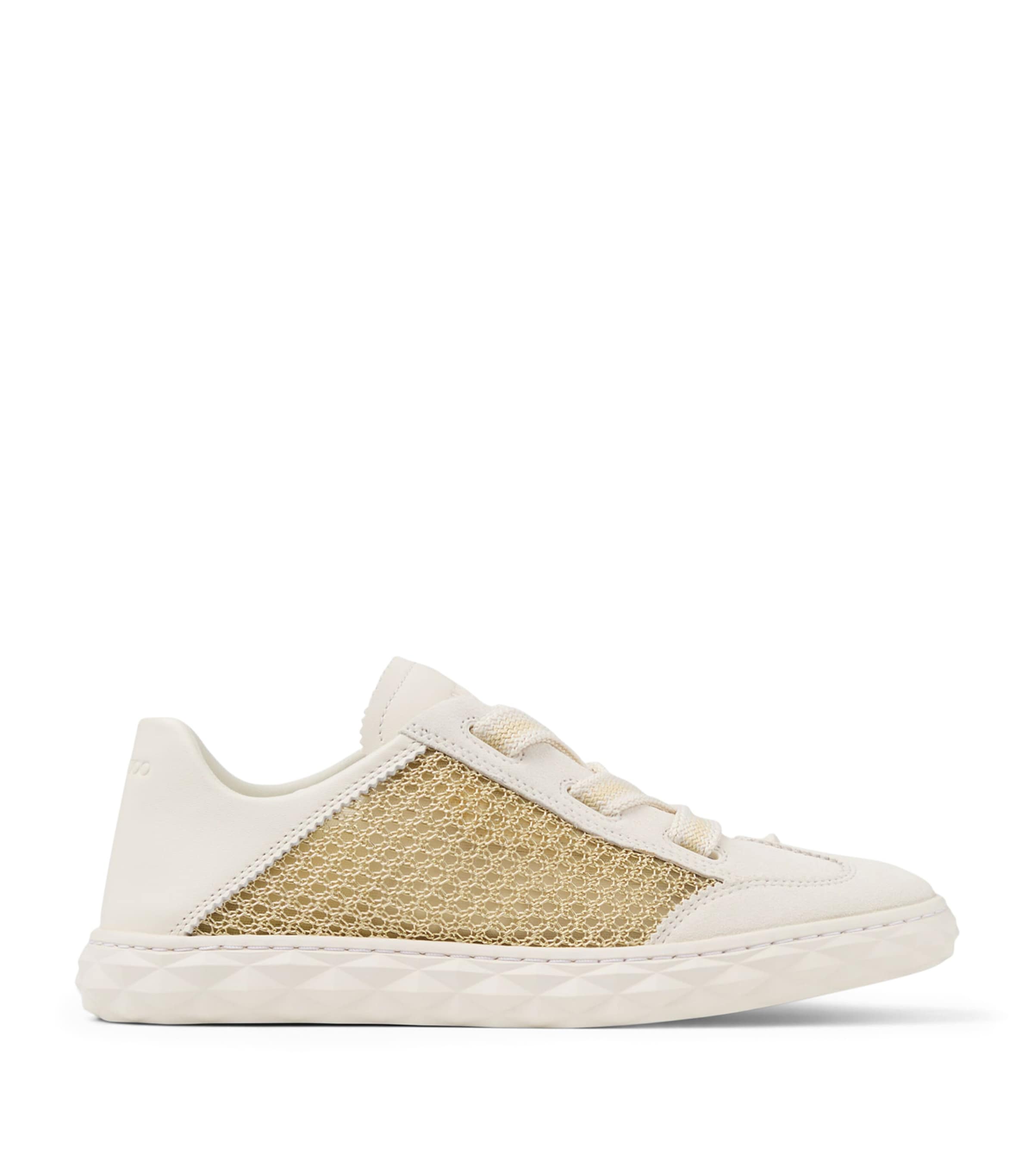 Jimmy Choo Diamond Light Flex Leather-Mesh Sneakers V Gold/latte