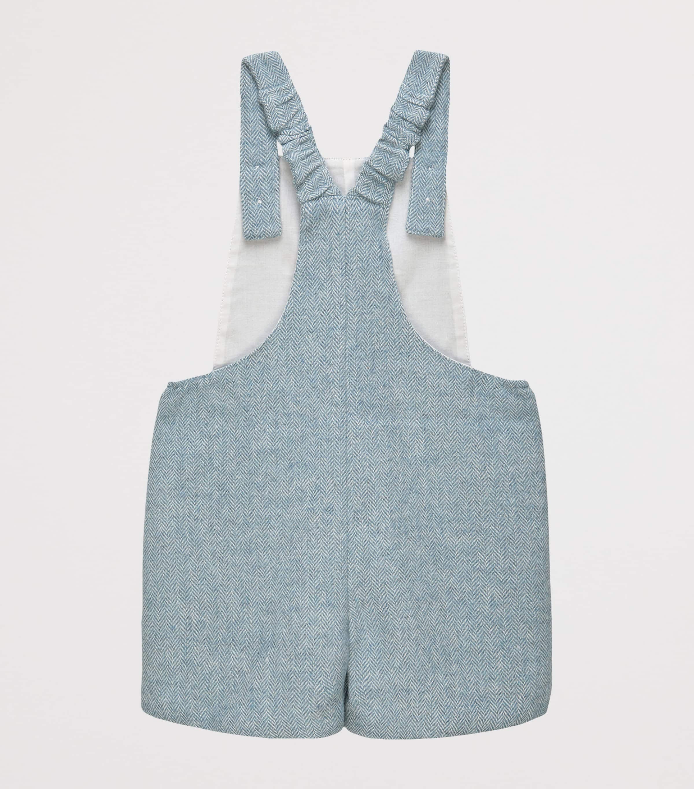 Trotters Herringbone Horseman Alfie Dungarees (3-24 Months) Pale Blue Image 2