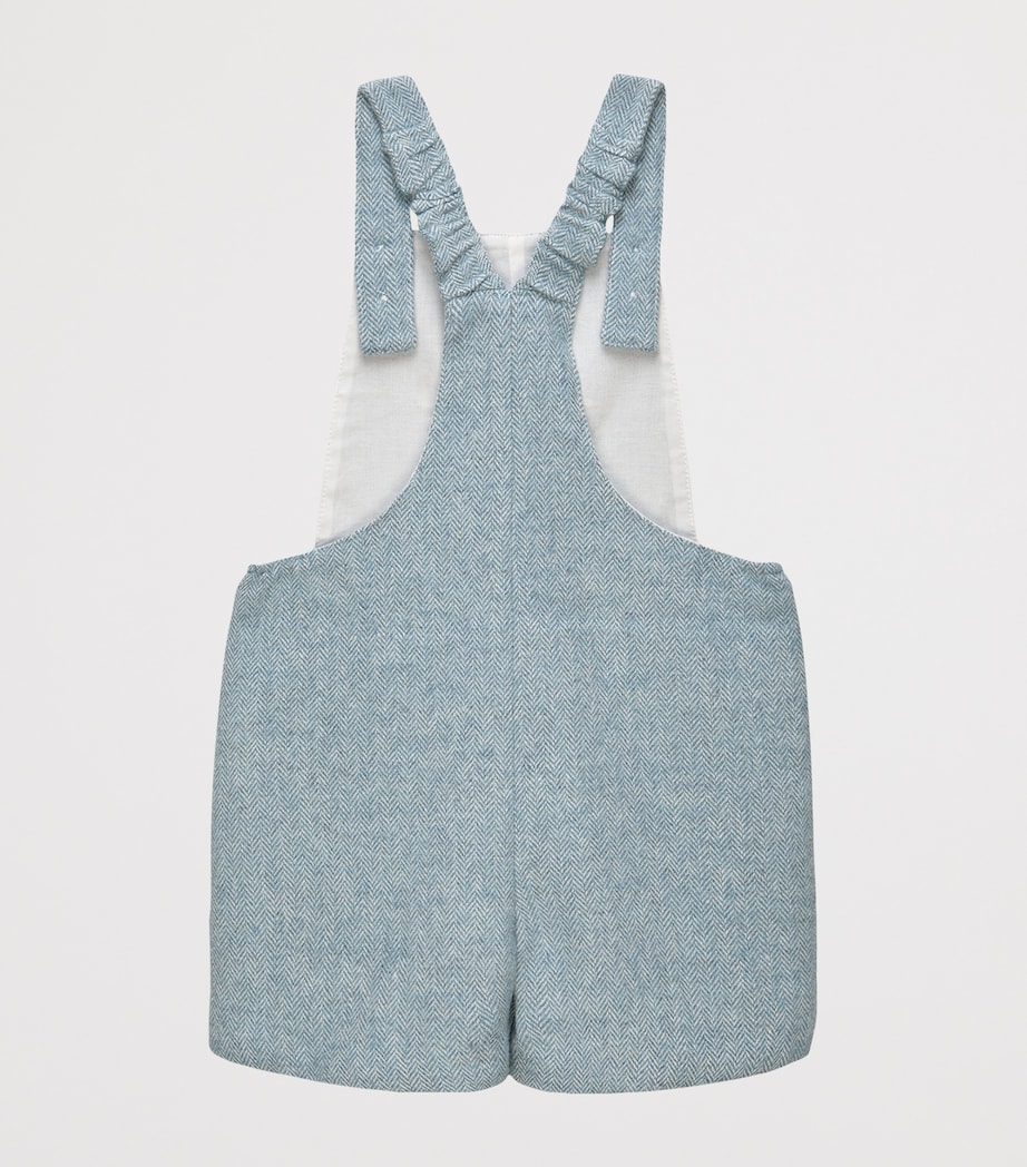 Trotters Herringbone Horseman Alfie Dungarees (3-24 Months) Pale Blue Image 2