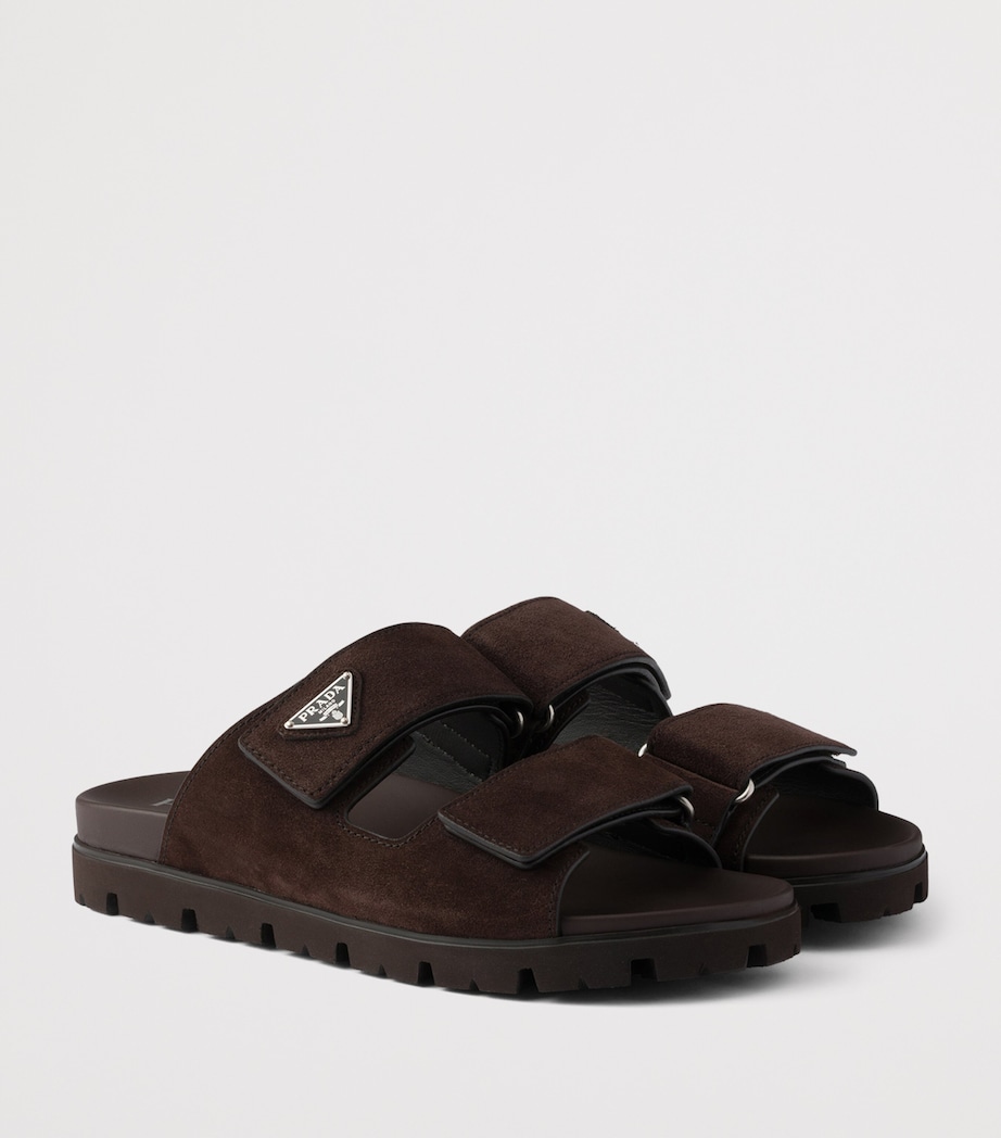 Prada Suede Triangle Sandals Brown Image 3