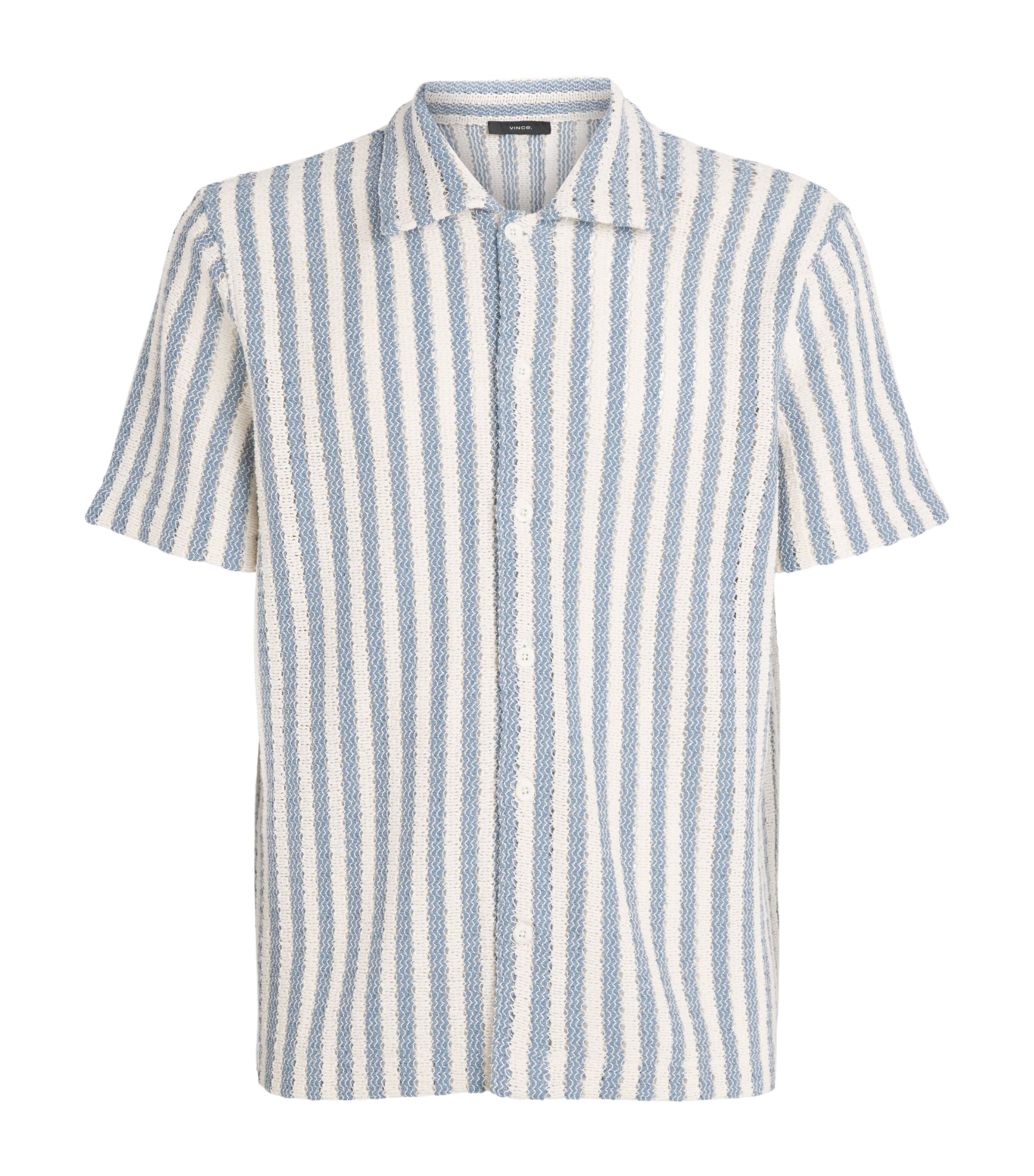 Vince Mens Cotton-Blend Beach Stripe Shirt Unfrm Blu Cmb Image 1