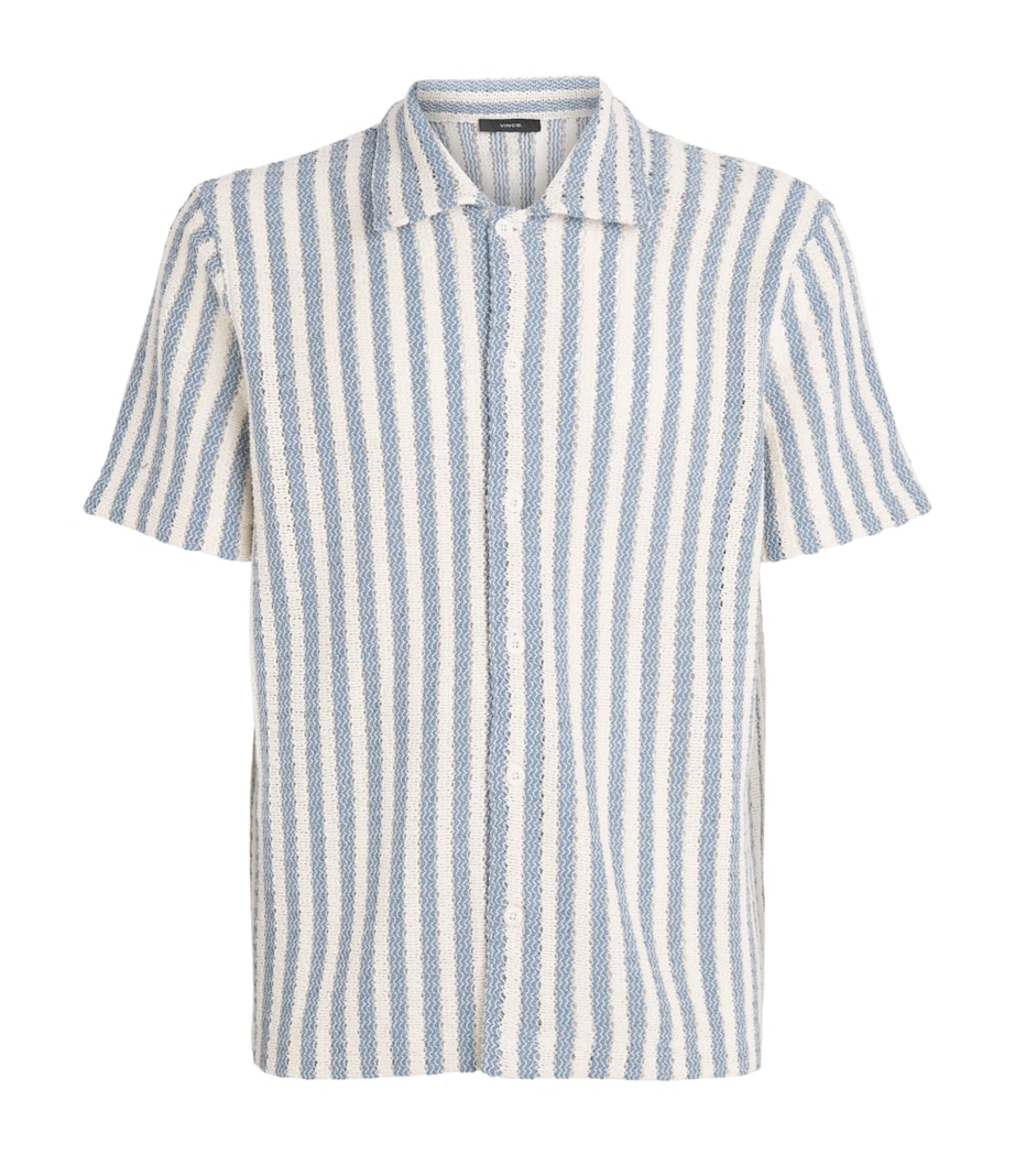 Vince Mens Cotton-Blend Beach Stripe Shirt Unfrm Blu Cmb Image 1