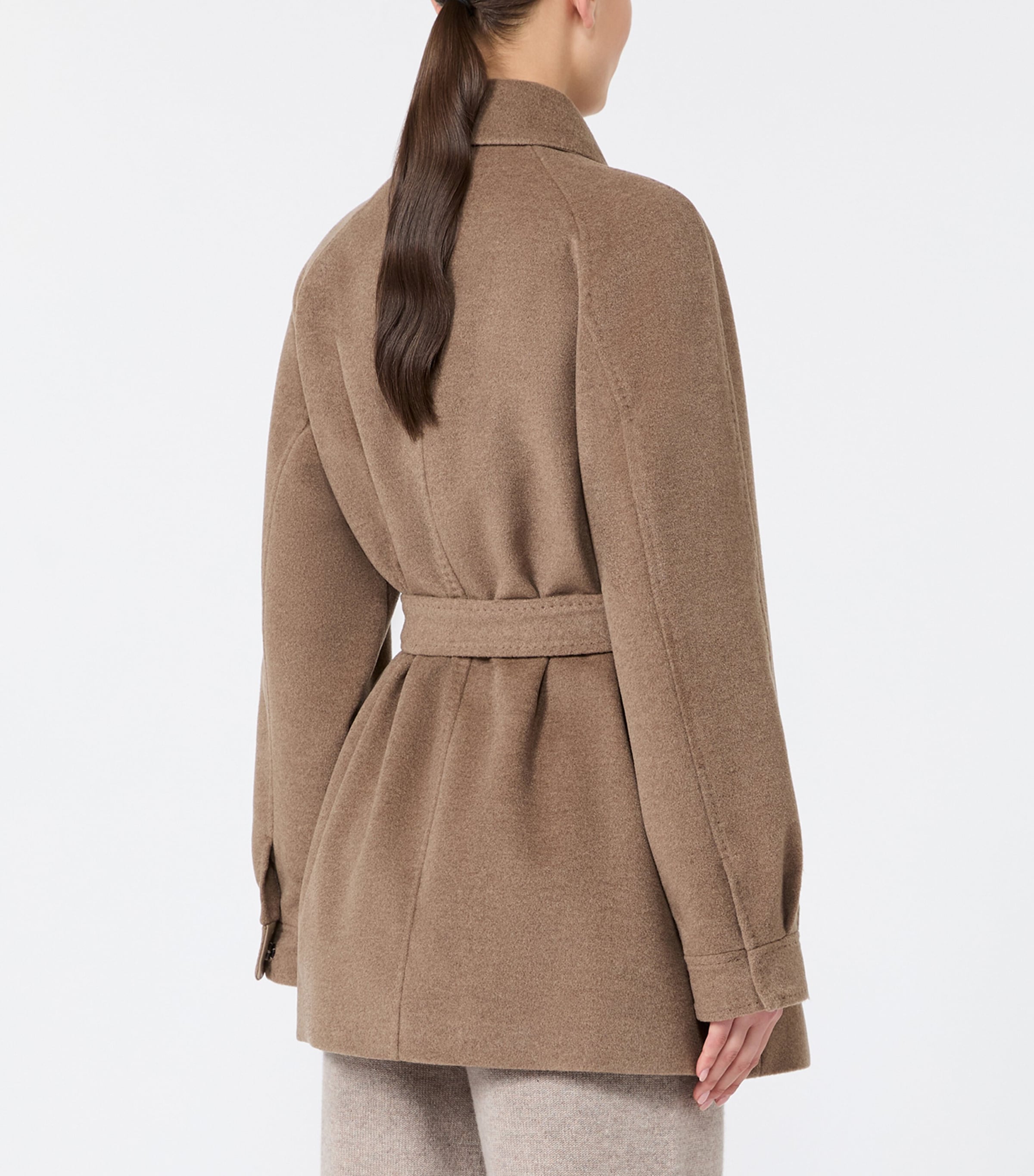 Max Mara Womens Cashmere Leather-Trim Wrap Coat Pearl Grey Image 4