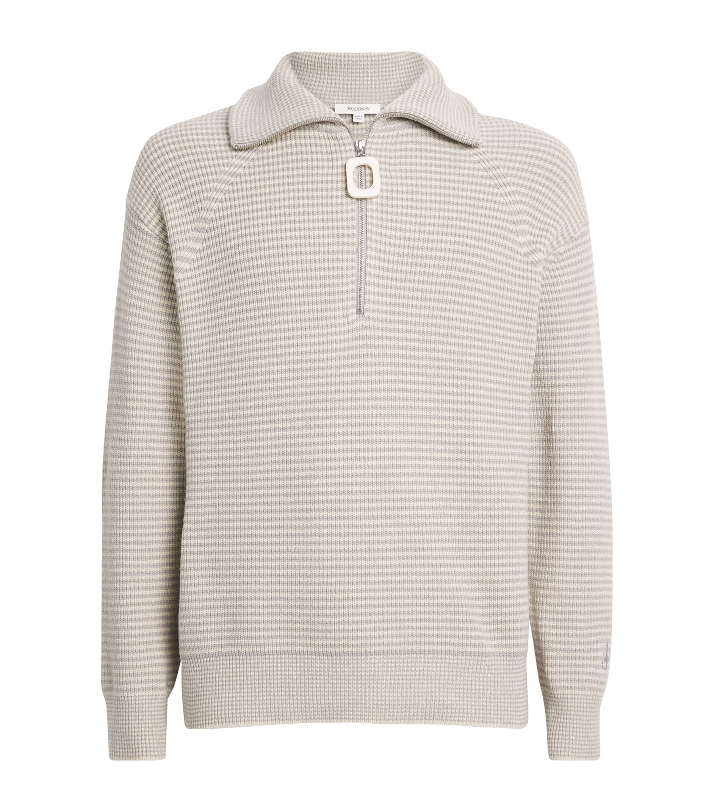 Jw Anderson Knitted Stripe Half-zip Sweater In Green