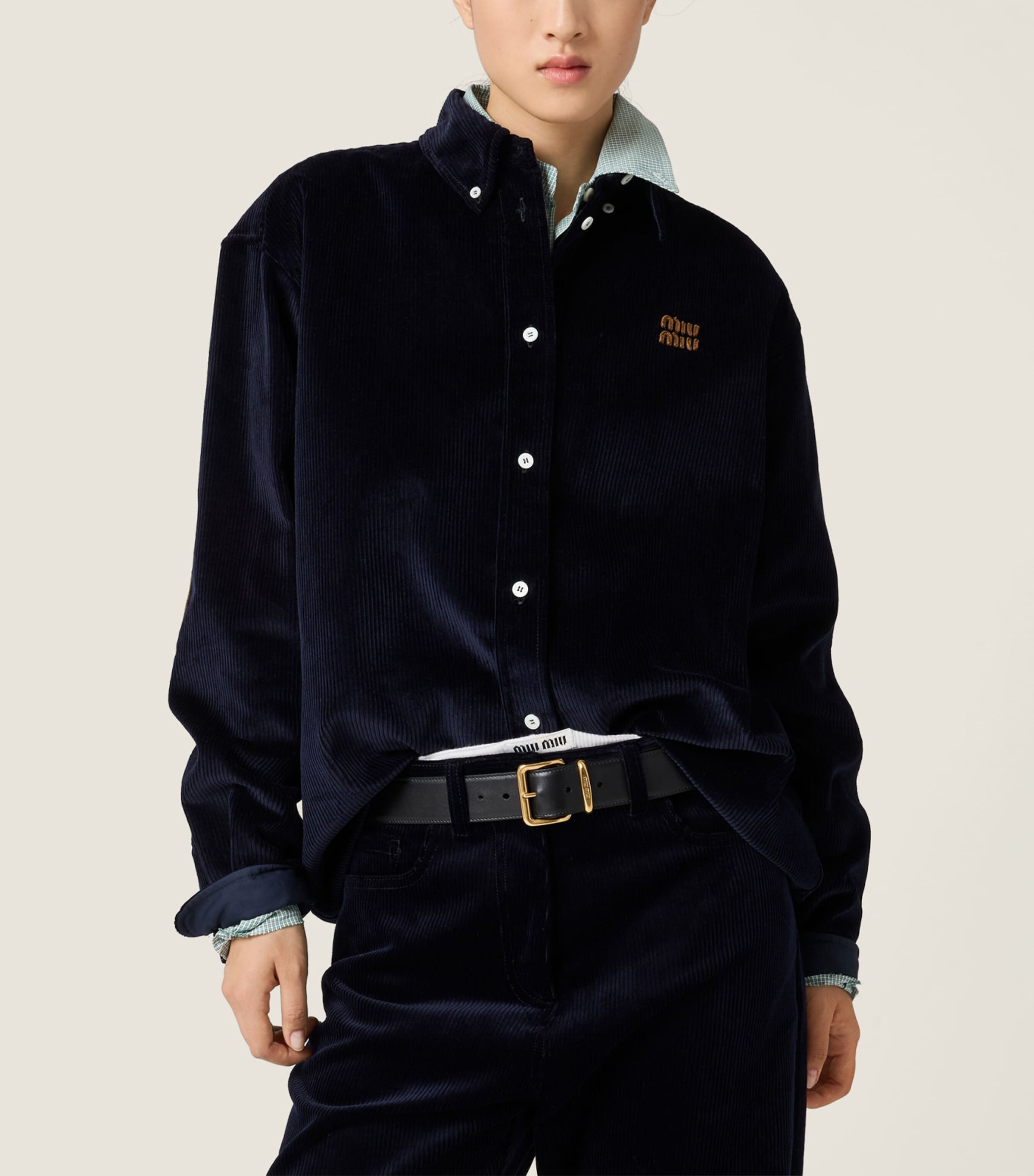 Corduroy Suede-Trim Shirt F0008 Image 6