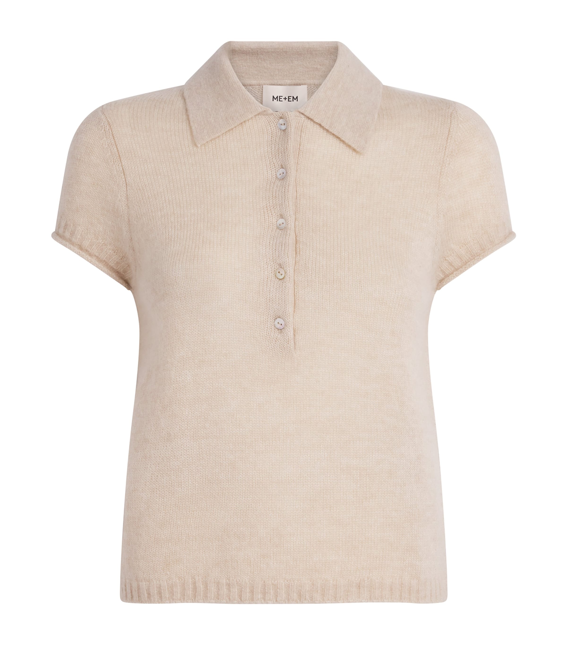 ME+EM Womens Merino-Cashmere-Silk Polo Shirt Pale Oatmeal Image 1