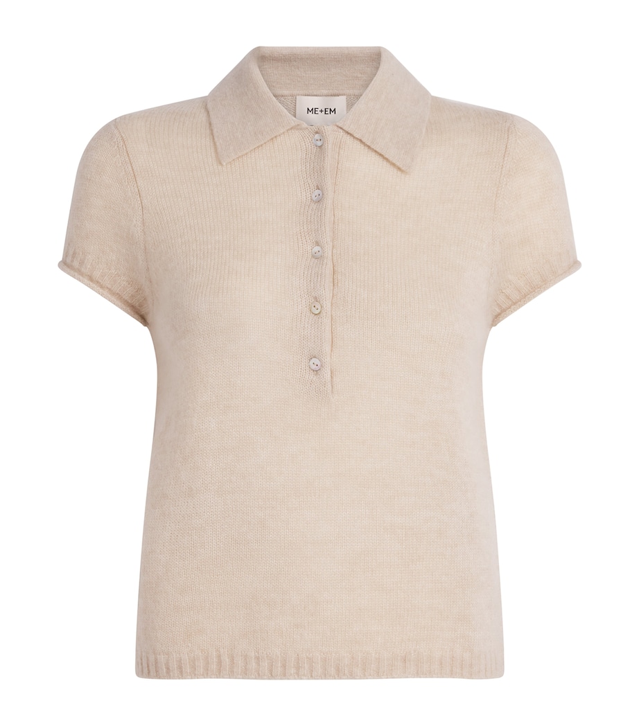 ME+EM Womens Merino-Cashmere-Silk Polo Shirt Pale Oatmeal Image 1