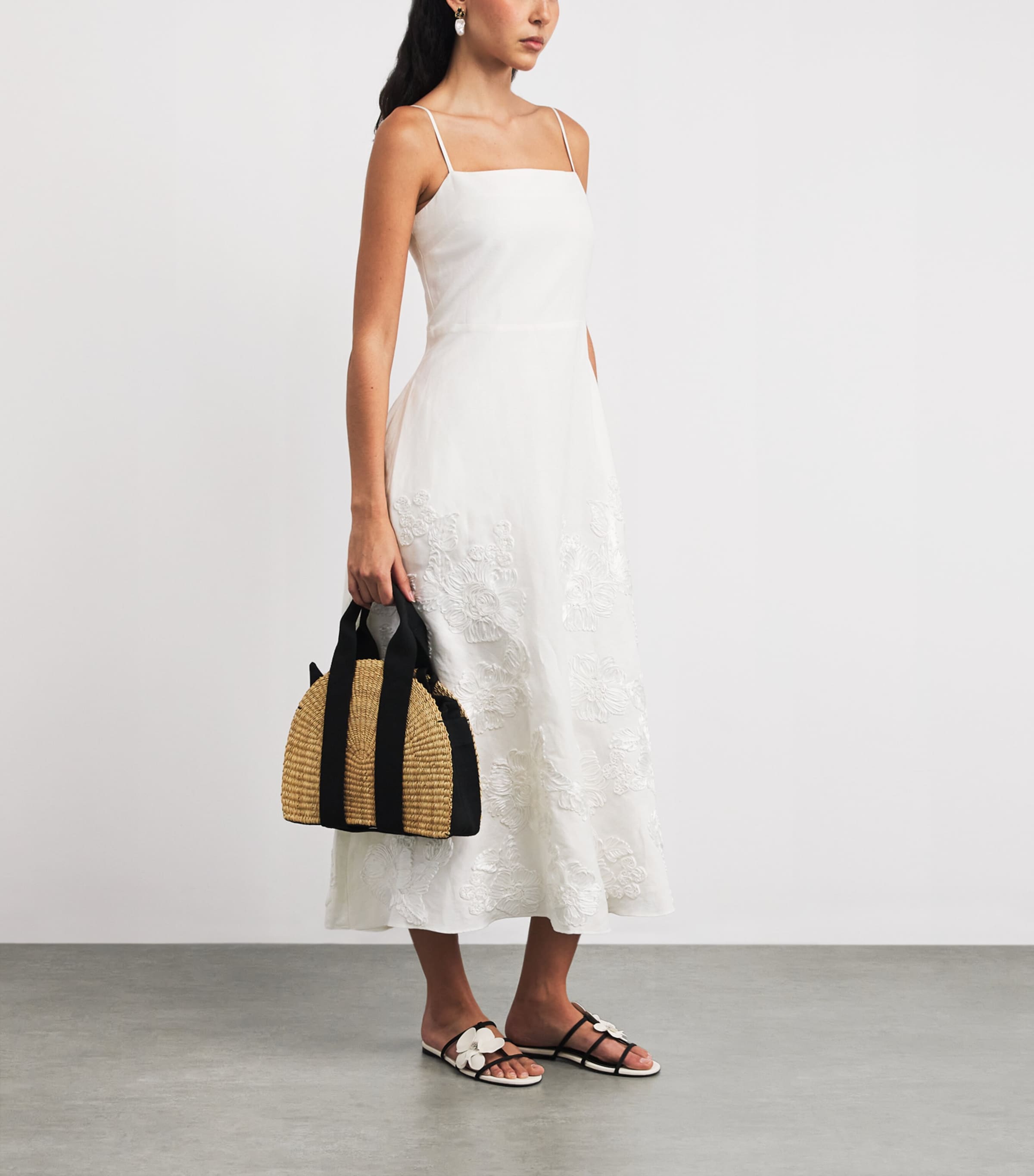 Linen-Blend Embroidered Annabella Midi Dress IVORY Image 2