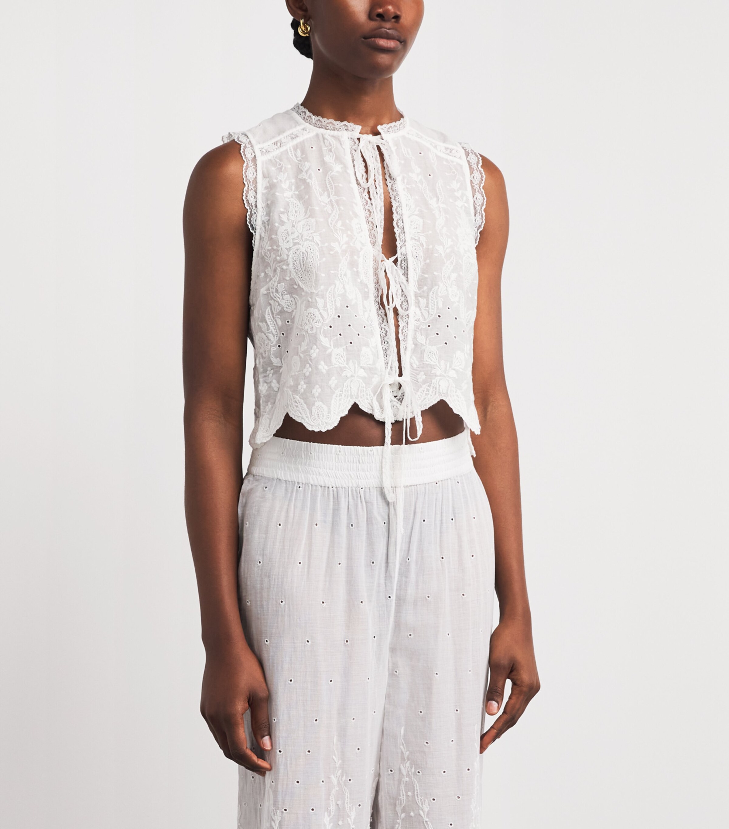 Alice+Olivia Womens Cotton Embroidered Amal Blouse Off White Image 4