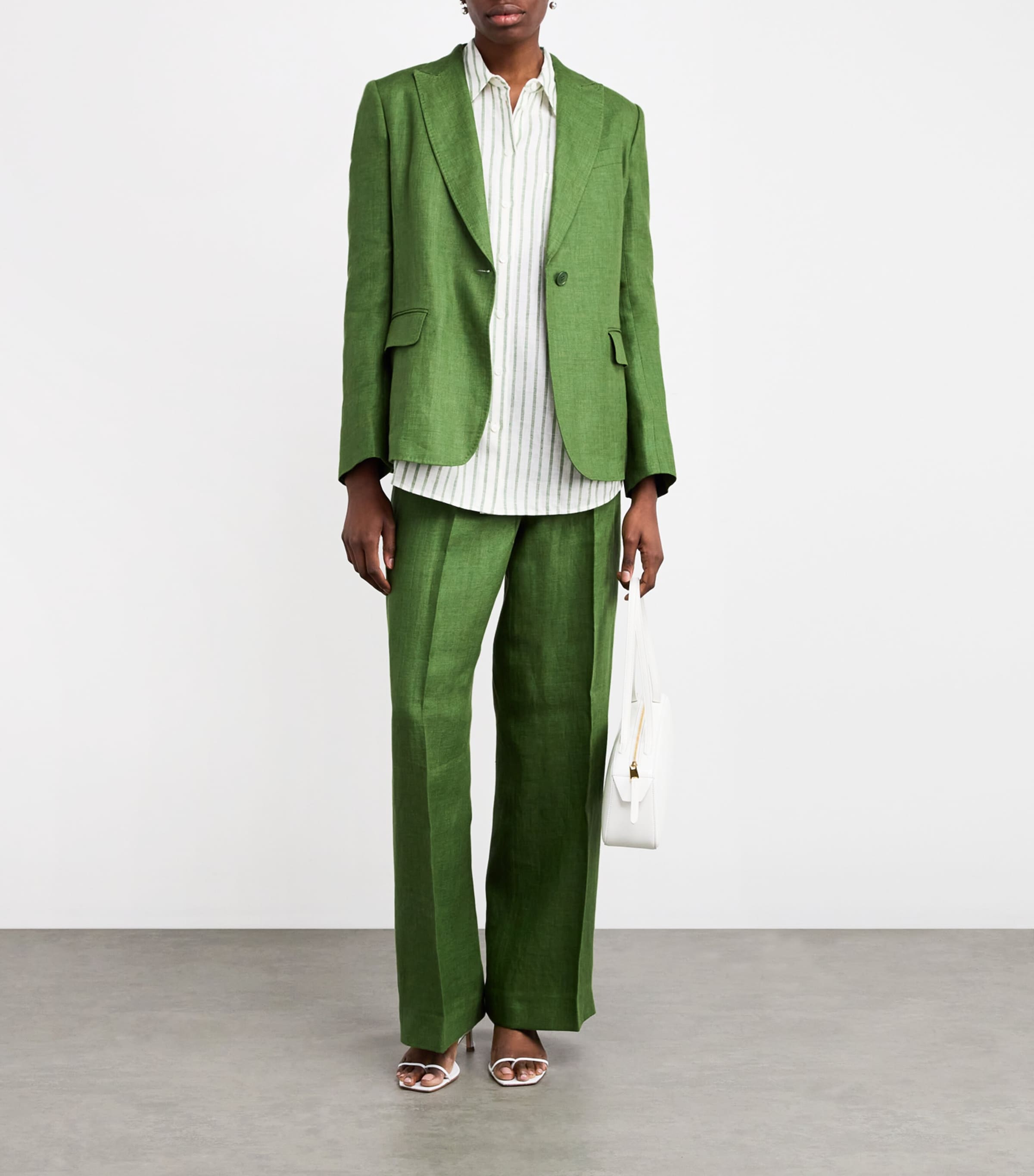 Linen Single-Breasted Blazer GREEN Image 2