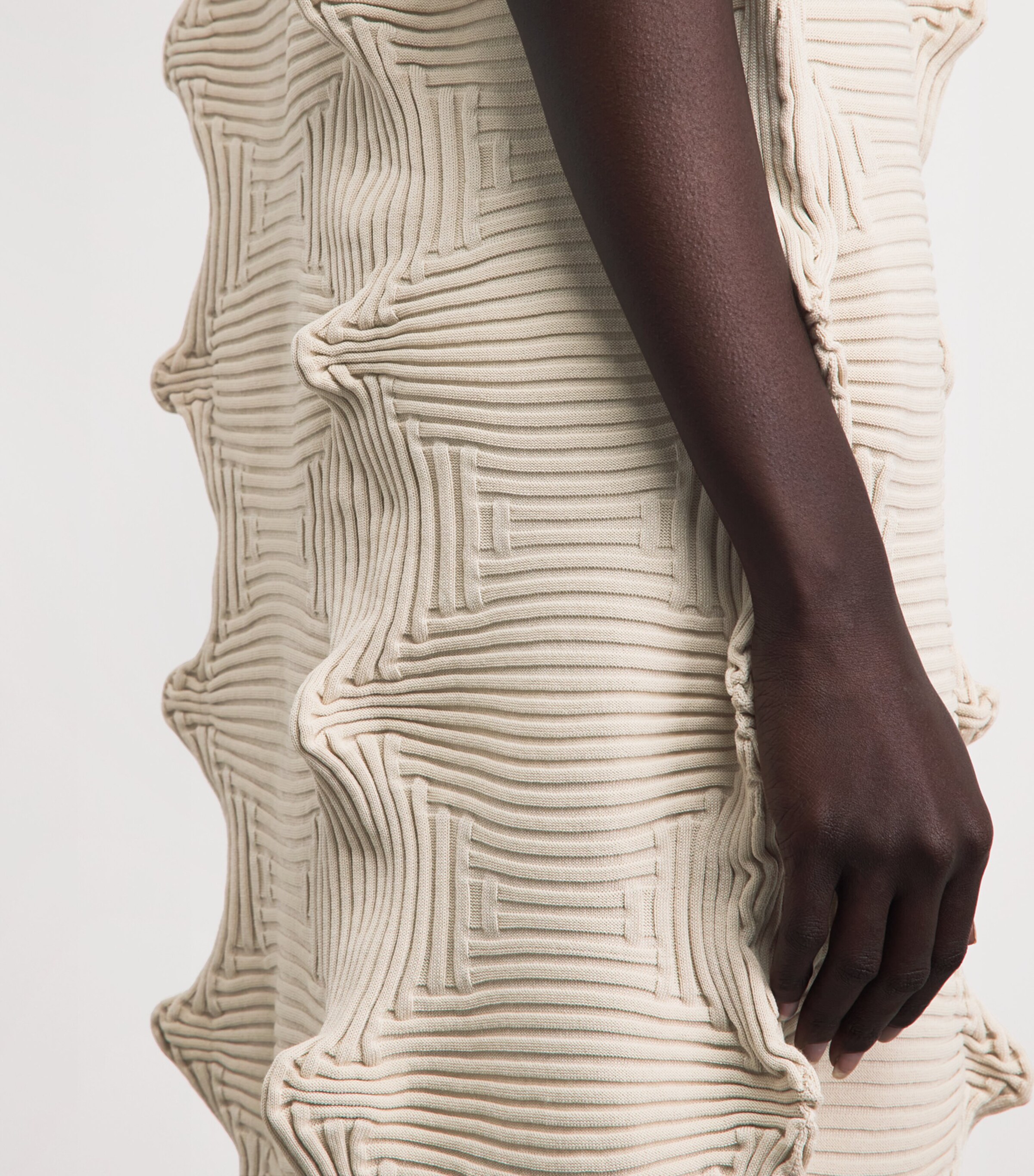 Issey Miyake Womens Knitted Linkage Midi Dress Emu Beige Image 5