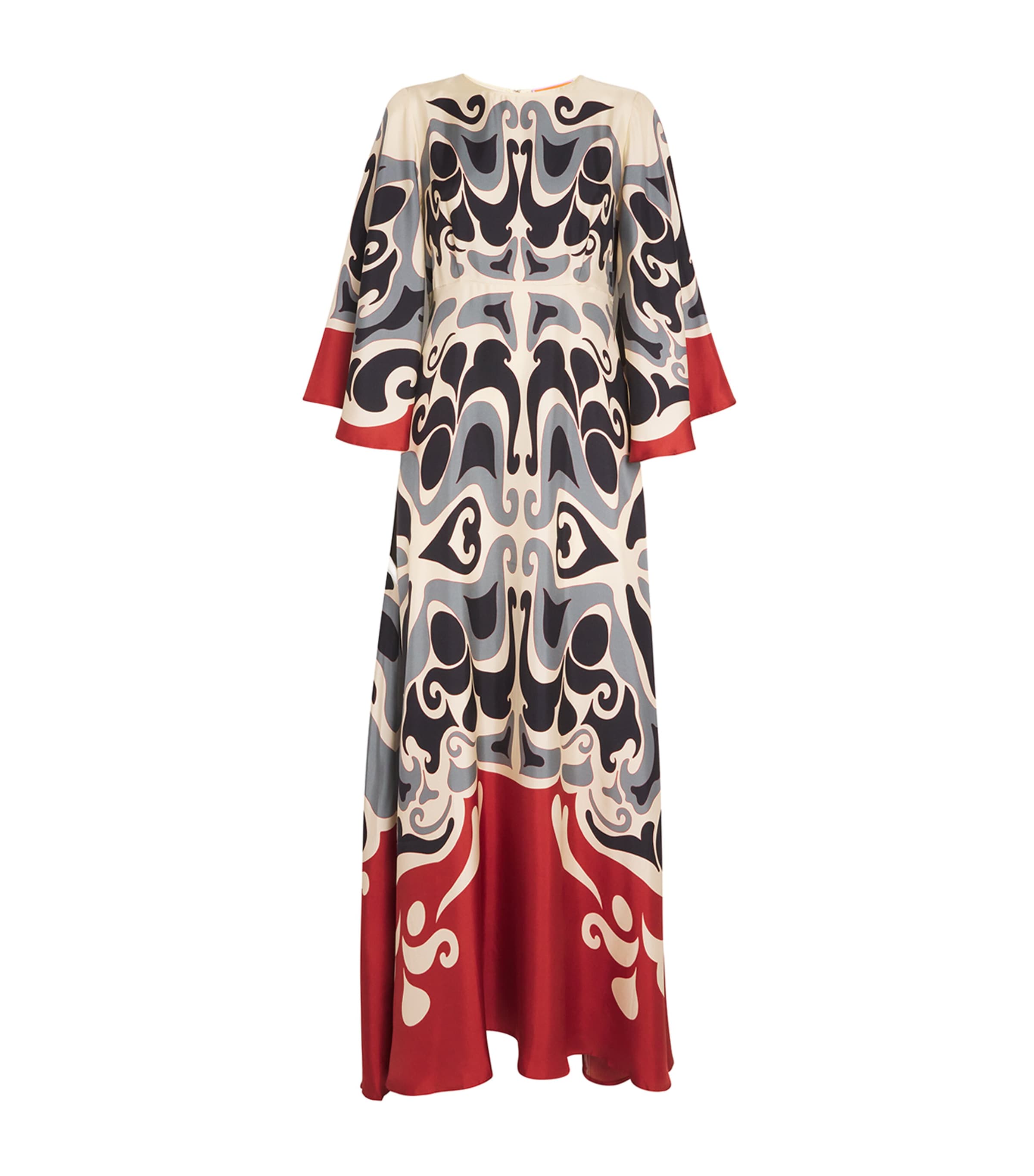 La Doublej Multicolor Long Dress With Round Neck And All Over Motif In Silk Woman