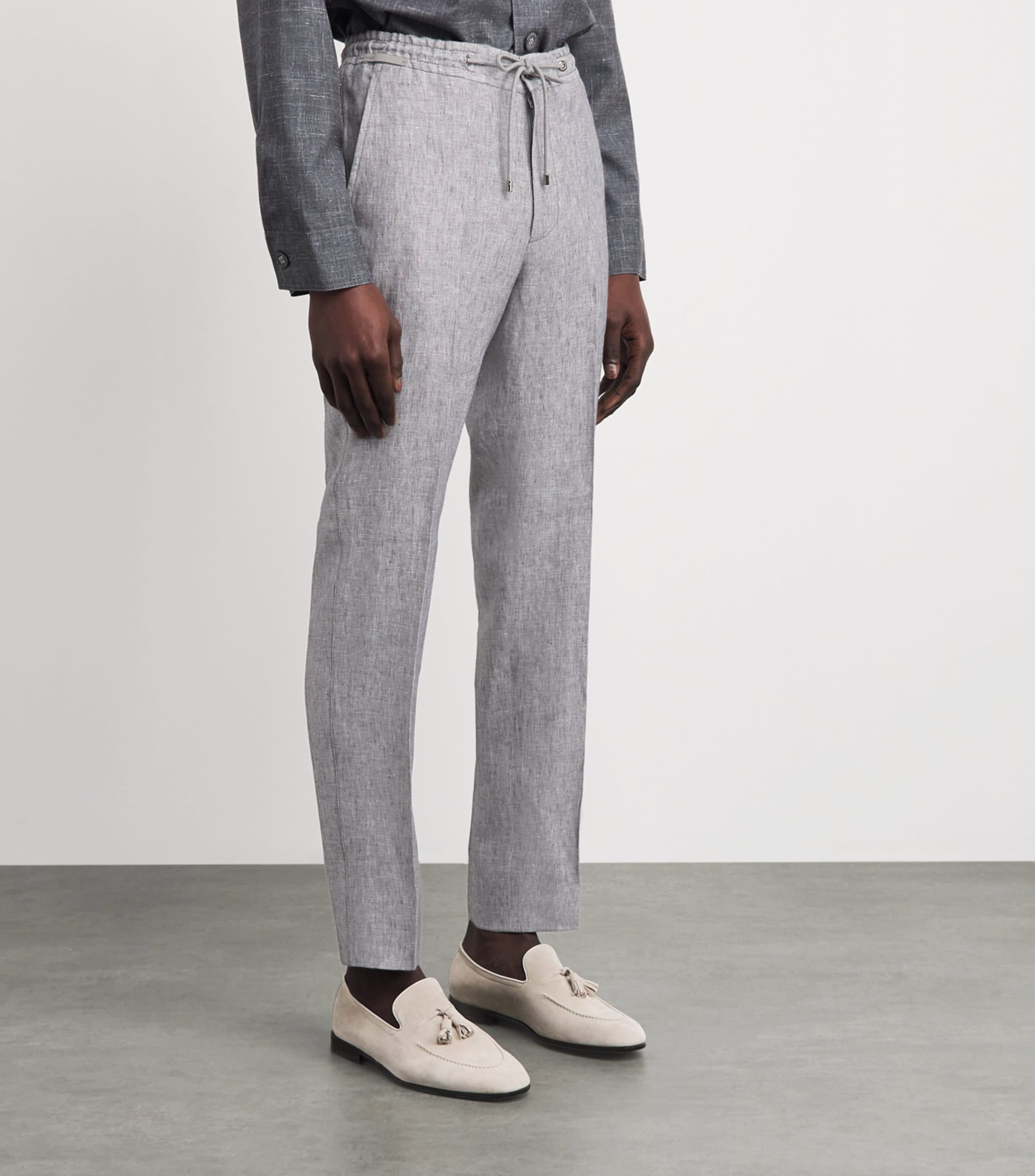 Corneliani Mens Linen Drawstring Trousers Gry Pce Dyed Ivr Image 4