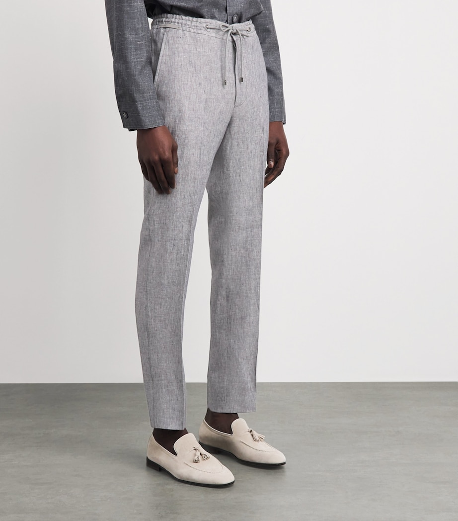 Corneliani Mens Linen Drawstring Trousers Gry Pce Dyed Ivr Image 4