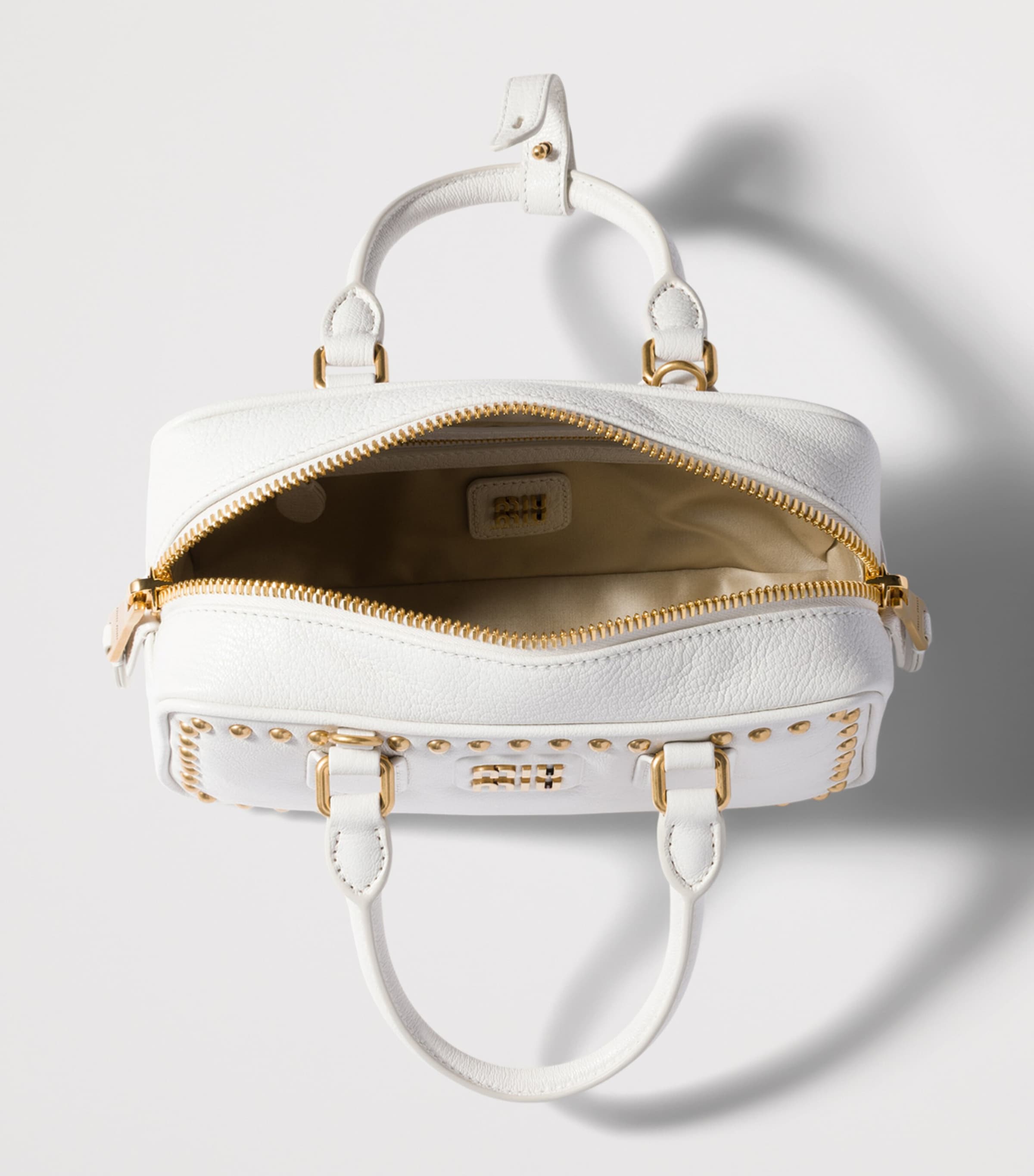 Miu Miu Leather Studded Arcadie Top-Handle Bag White Image 4