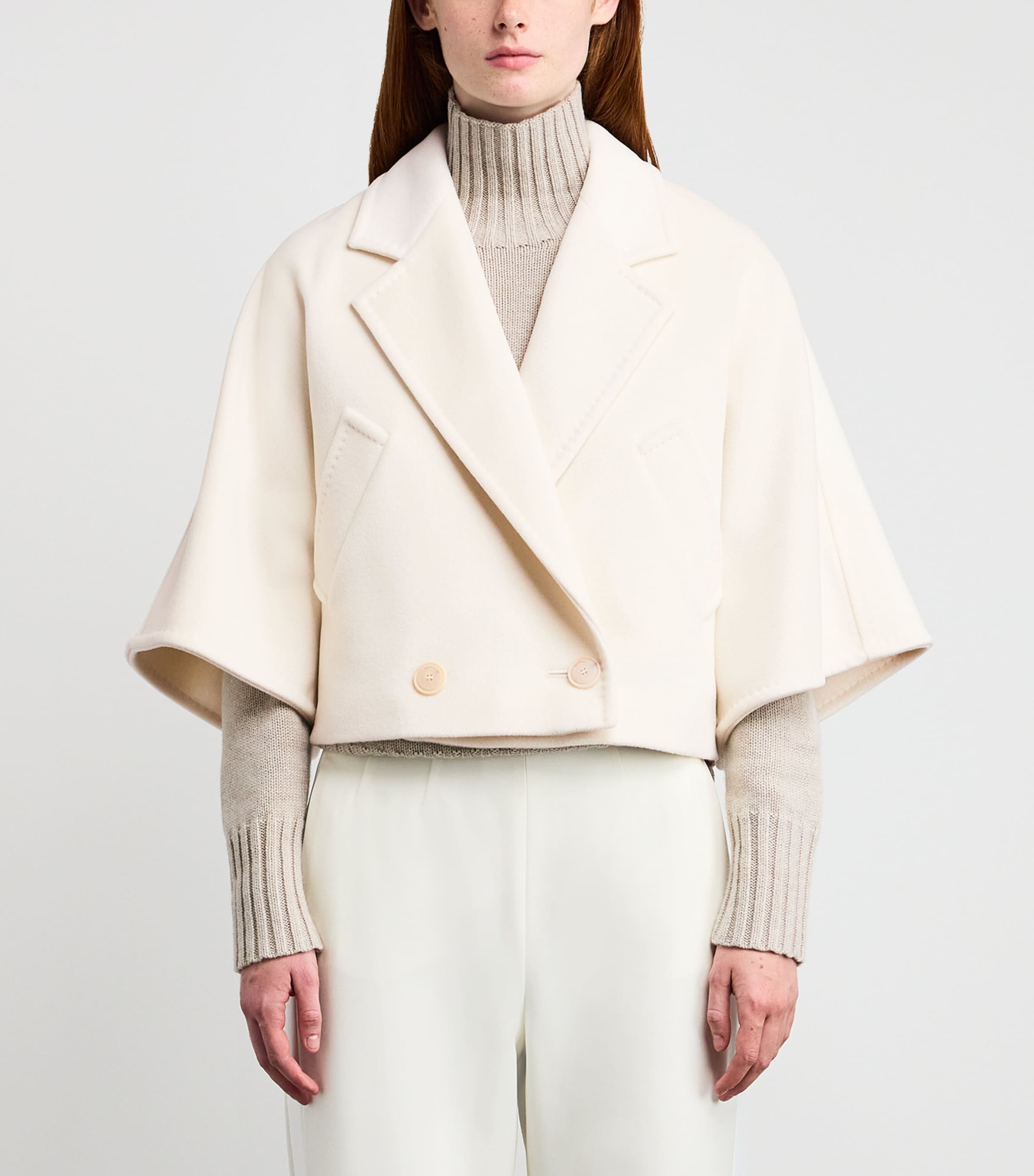 Wool-Cashmere Cropped Coat WHITE Image 3