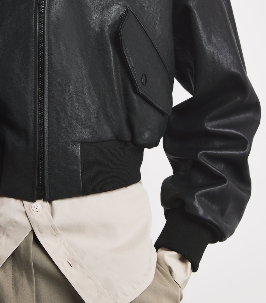 The Leather Harrington Bomber Jacket BLACK Image 6