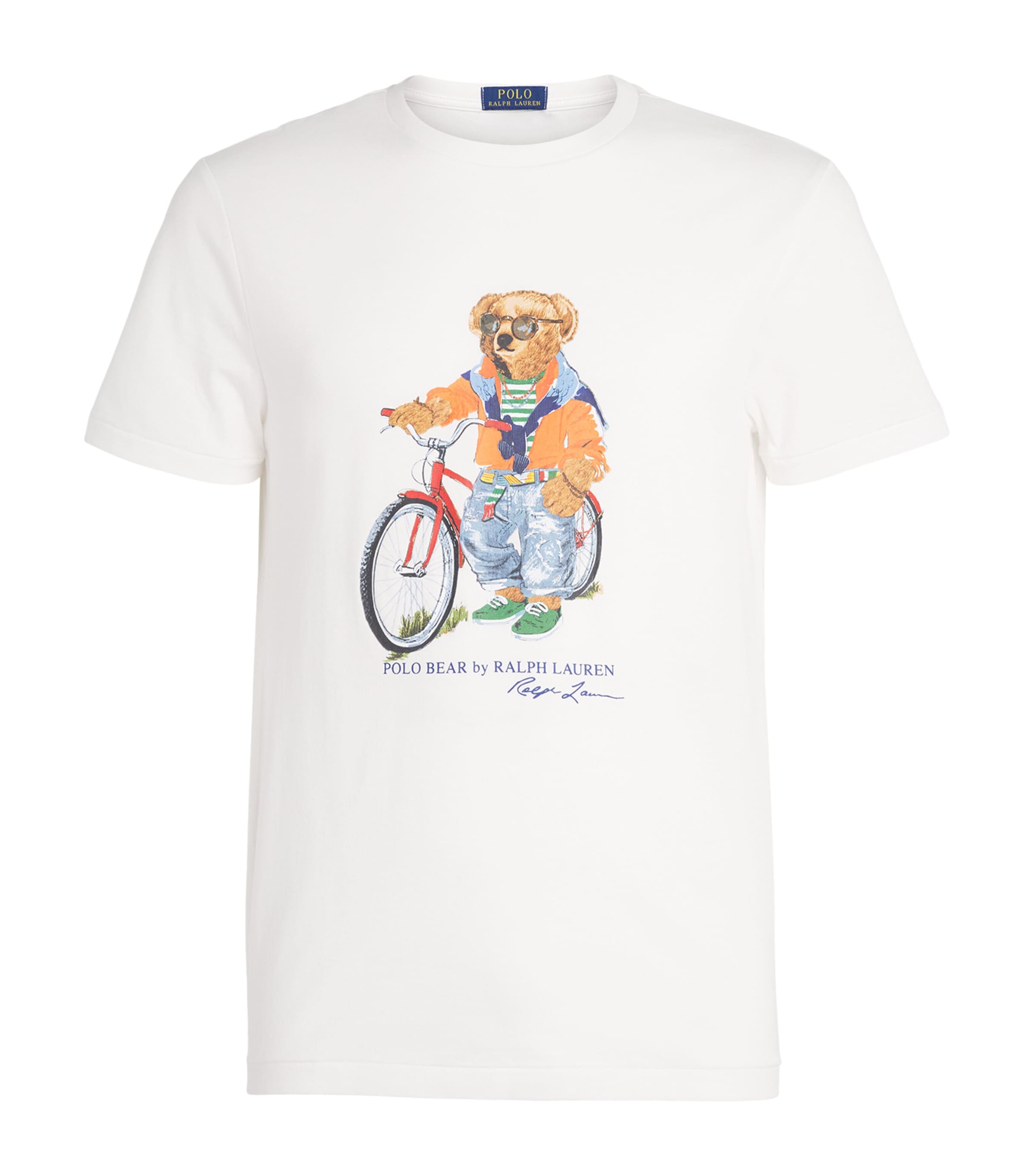 Polo Ralph Lauren Mens Cotton Polo Bear Bicycle Slim T-Shirt White Summer Bear Image 1