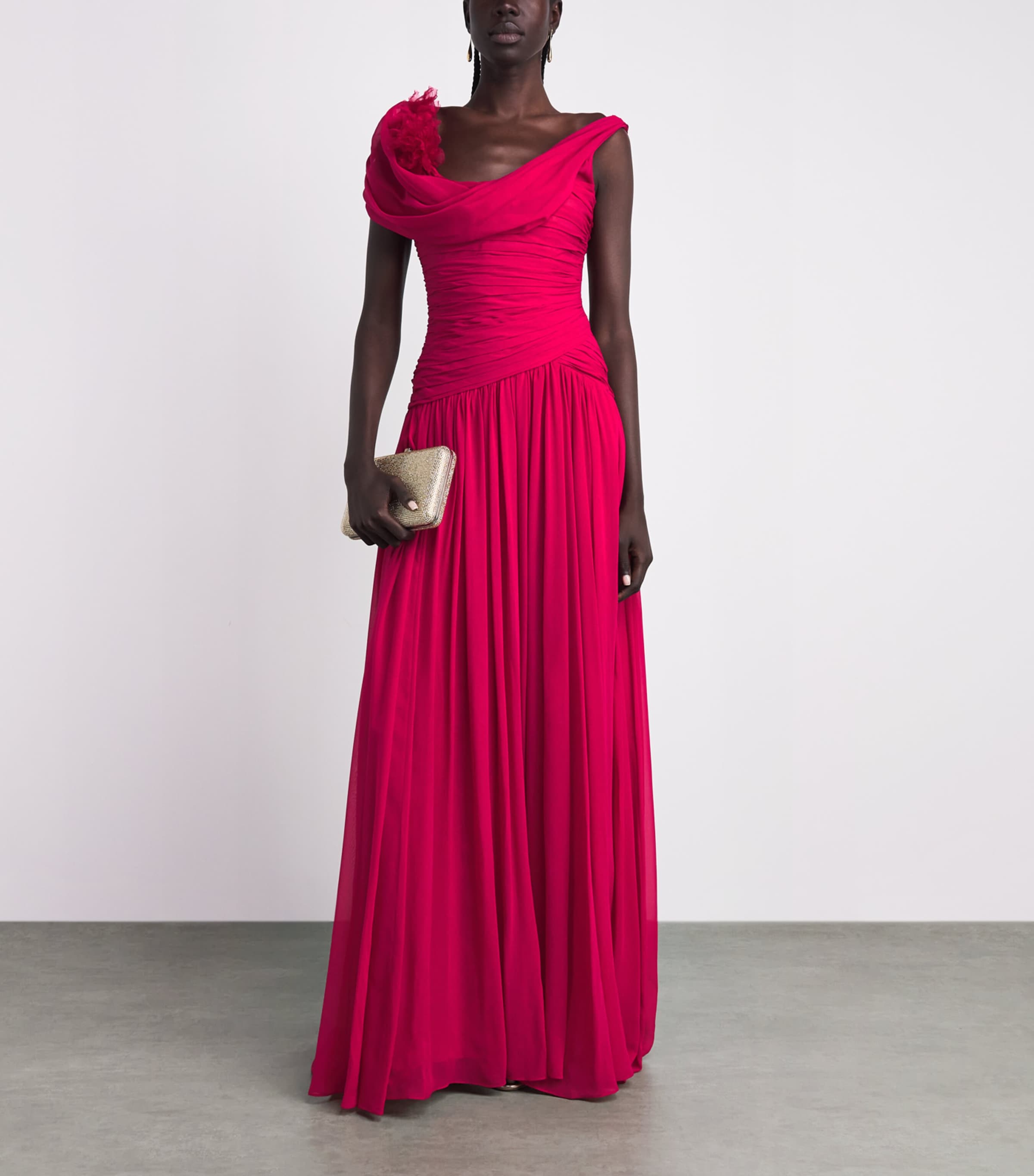 Carolina Herrera Womens Silk Chiffon Floral Embellished Gown Cranberry Image 2