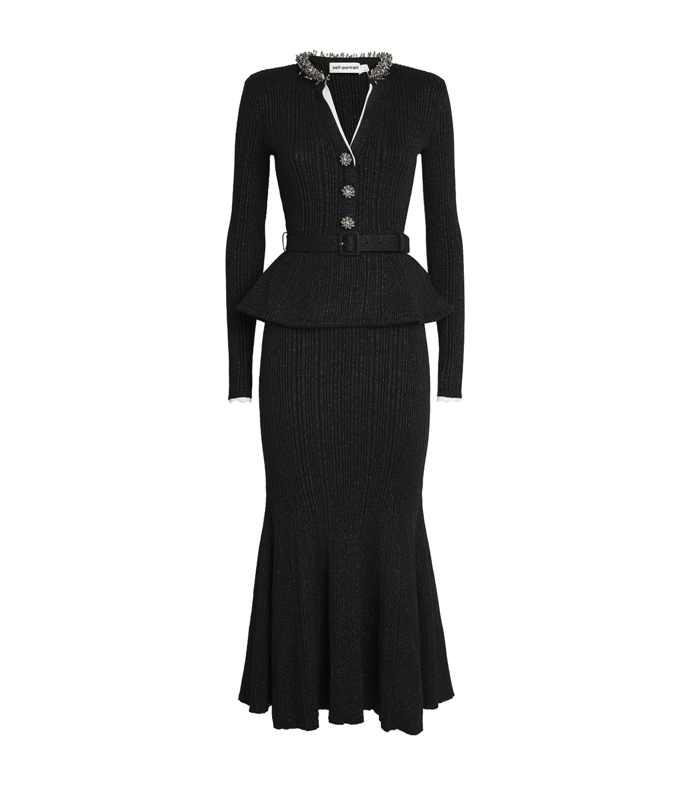 Self-Portrait Knitted Lurex Rib Midi Dress