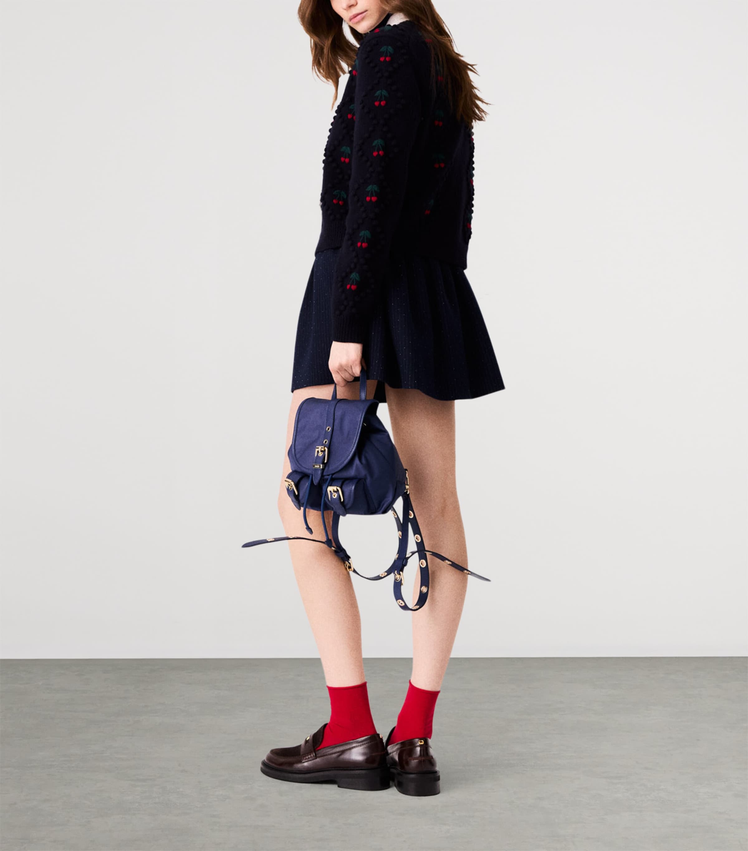 Maje Womens Wool Cherry-Embroidered Cardigan Navy Image 4