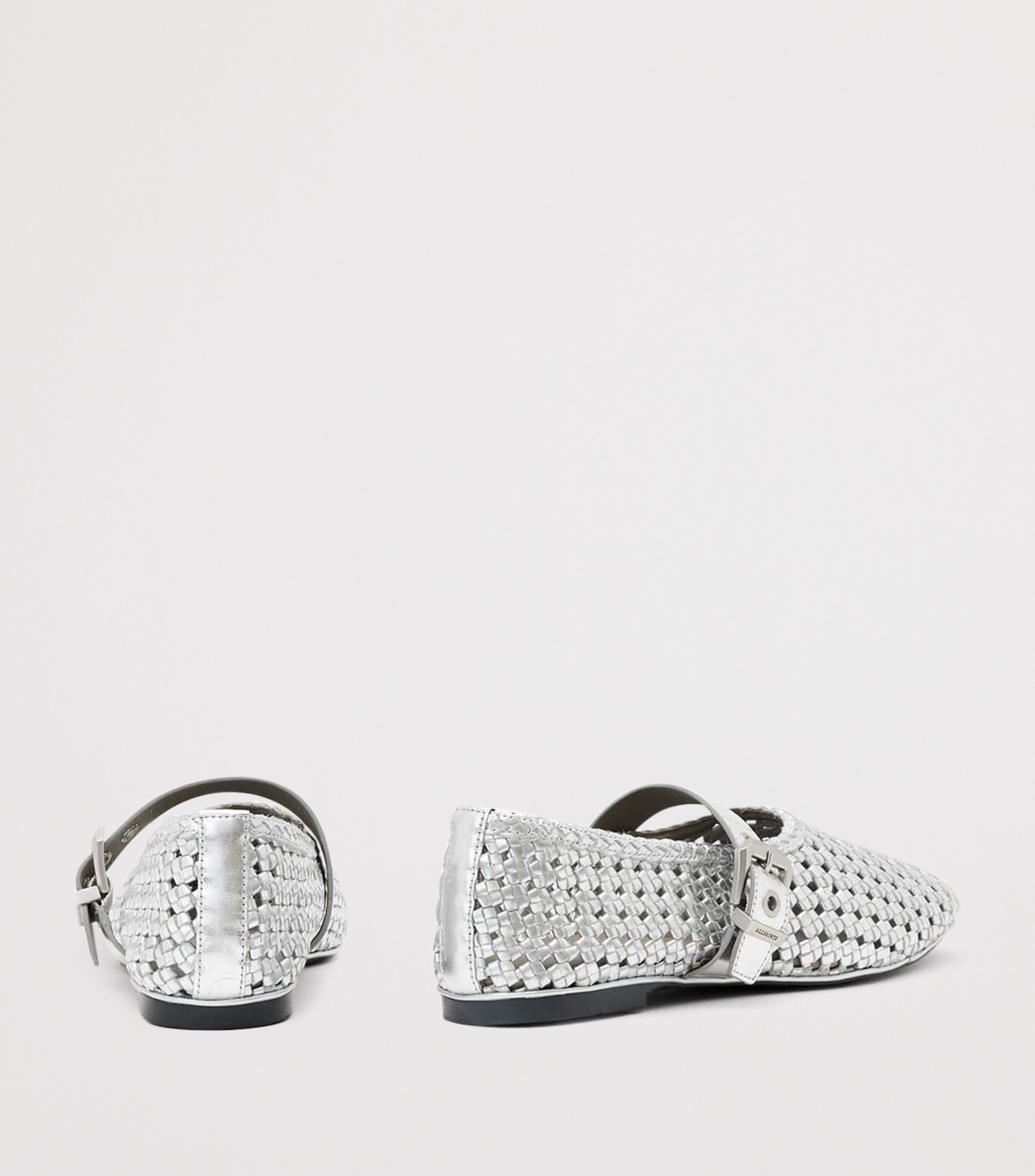 AllSaints Woven Leather Sabine Ballet Flats Silver Image 5