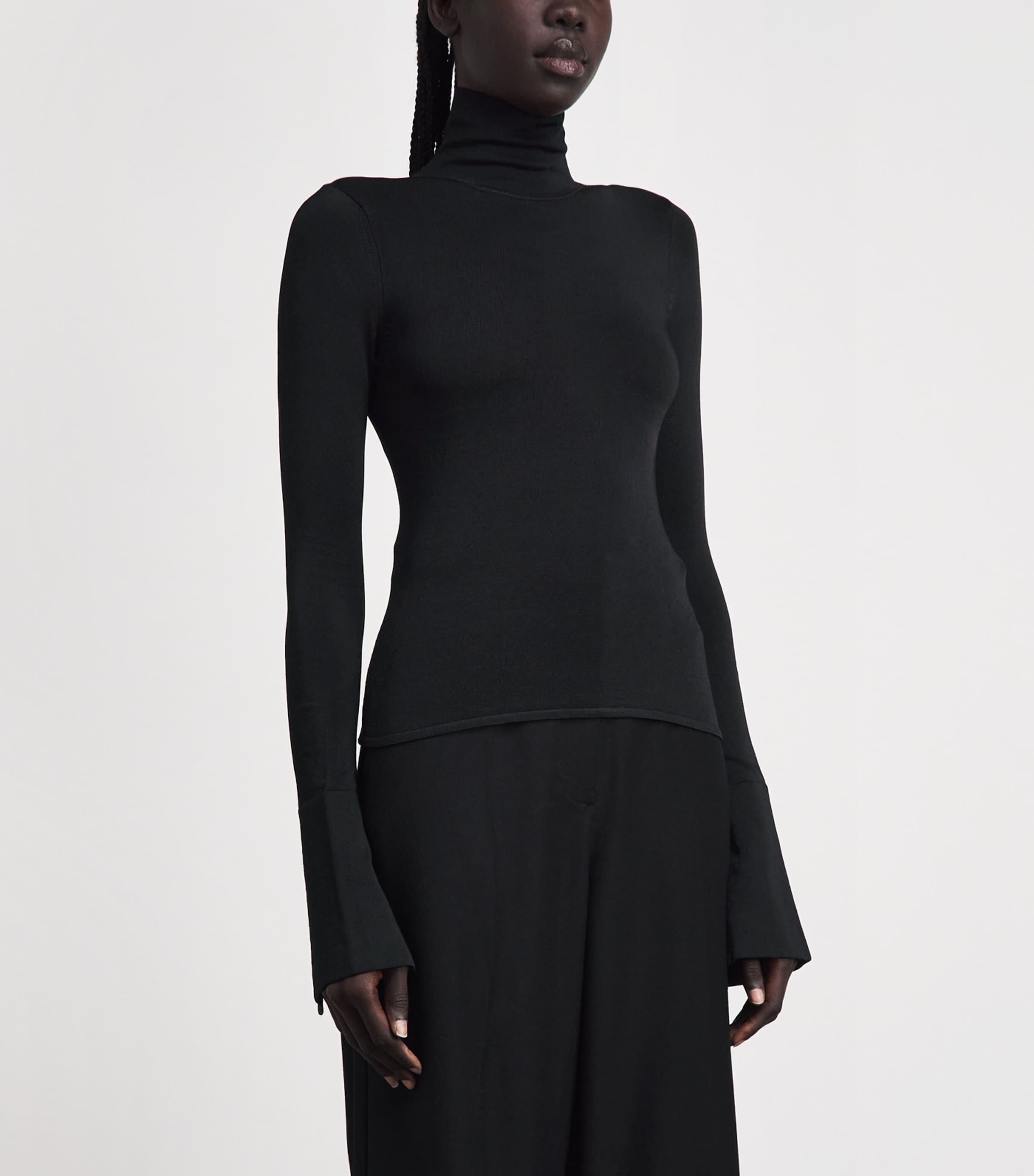 Brandon Maxwell Womens Knitted Funnel-Neck Long-Sleeve Top Black Image 4