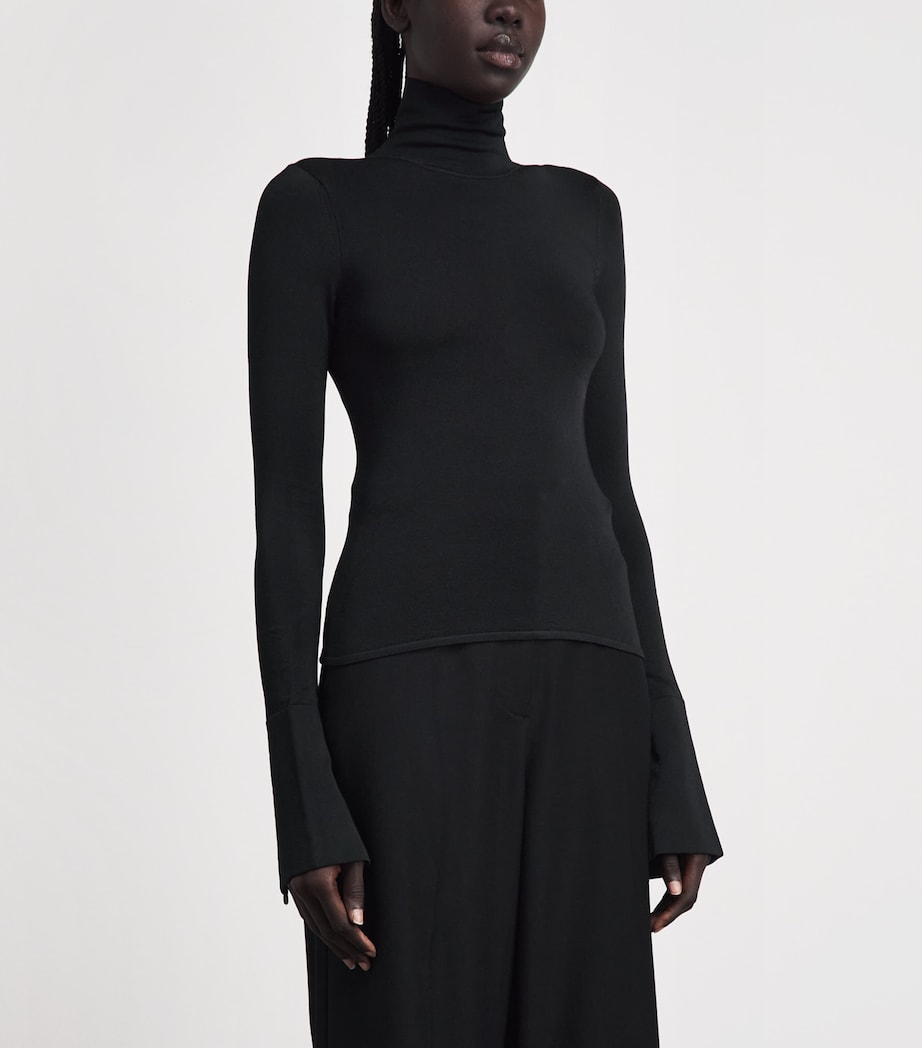 Brandon Maxwell Womens Knitted Funnel-Neck Long-Sleeve Top Black Image 4