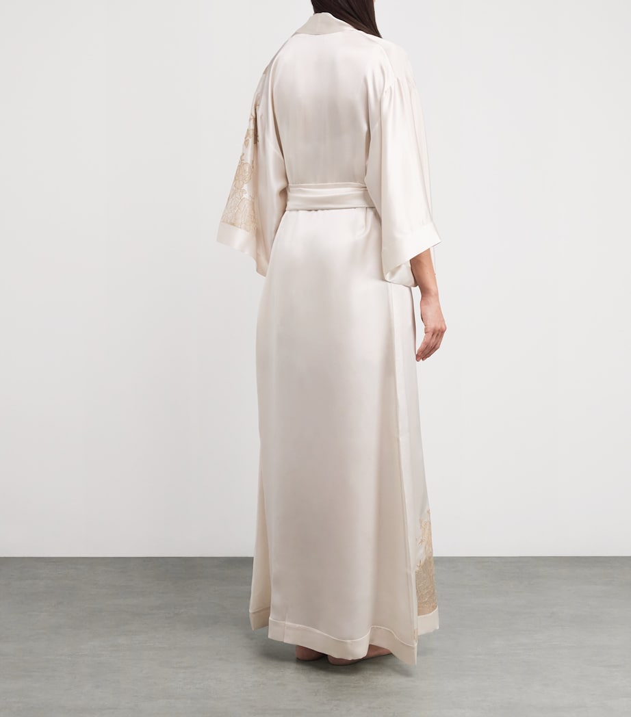 Silk Lace-Trim Long Robe NACRE/VISON Image 4