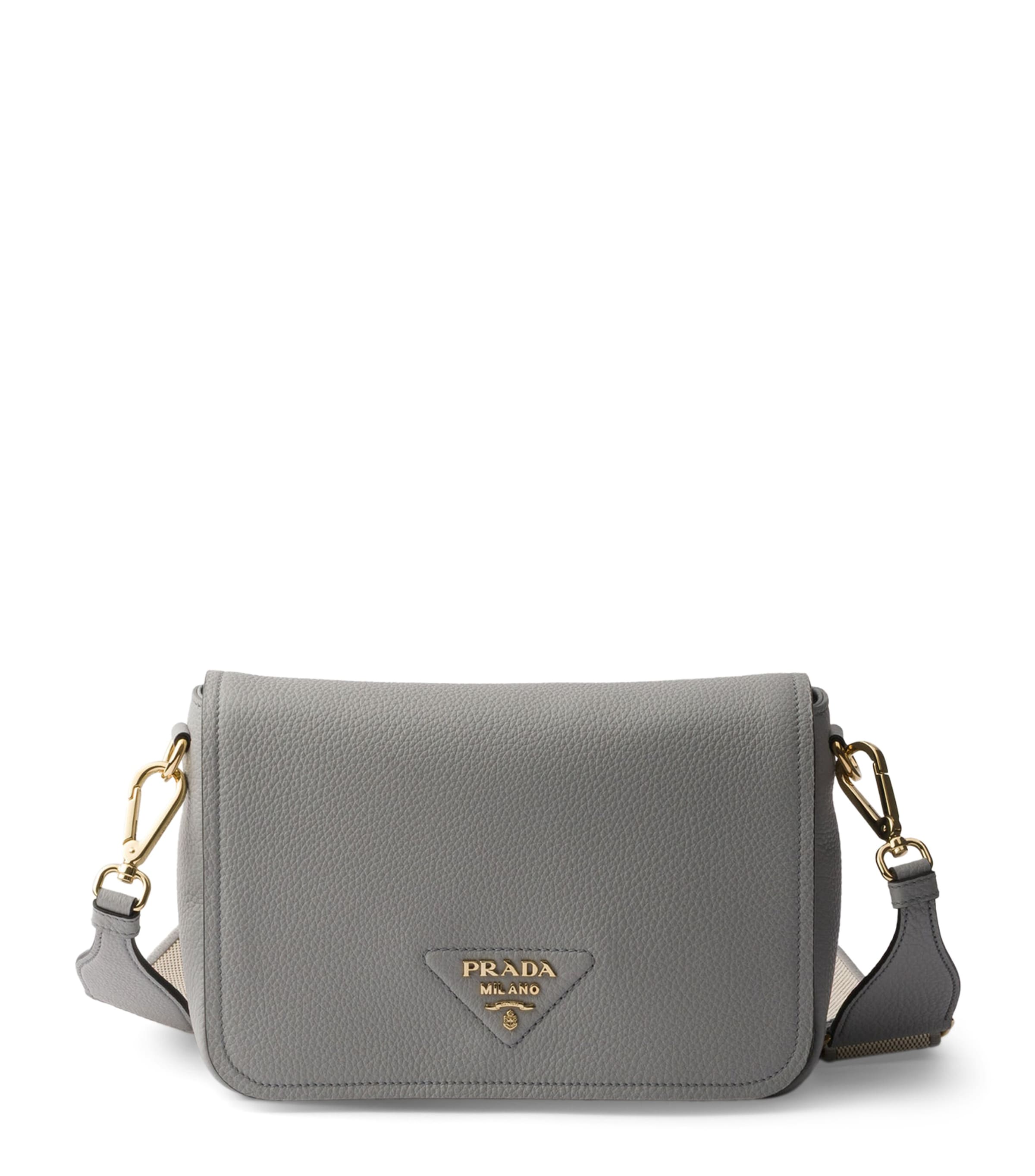 Prada Grained Leather Shoulder Bag Grey Image 1