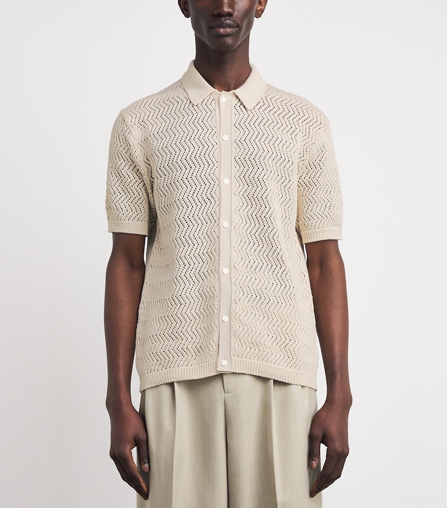 Ralph Lauren Purple Label Mens Cotton Crochet Short-Sleeve Cardigan Limestone Image 4