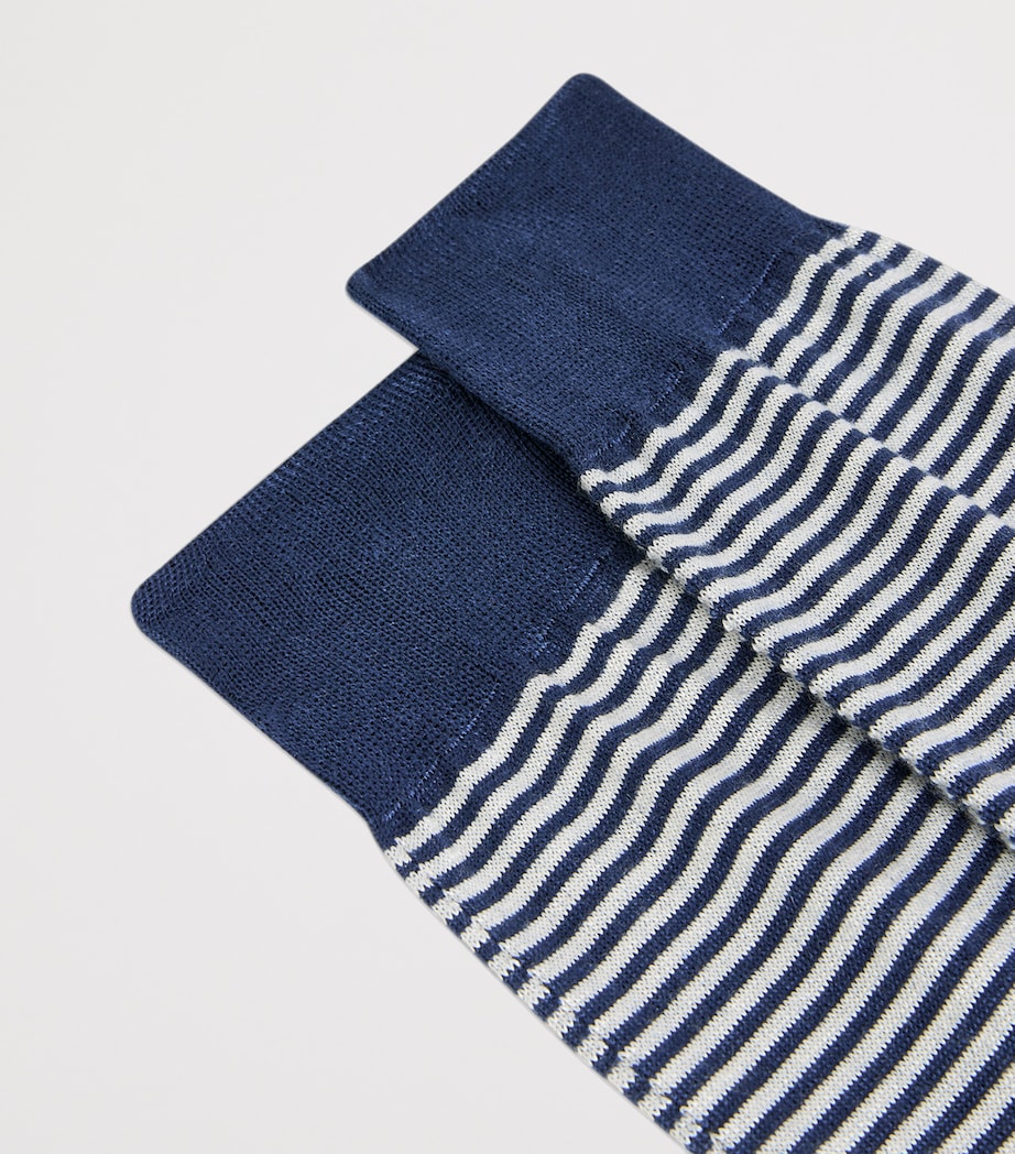Dunhill Mens Cashmere-Mulberry Silk Stripe Socks Navy Image 2