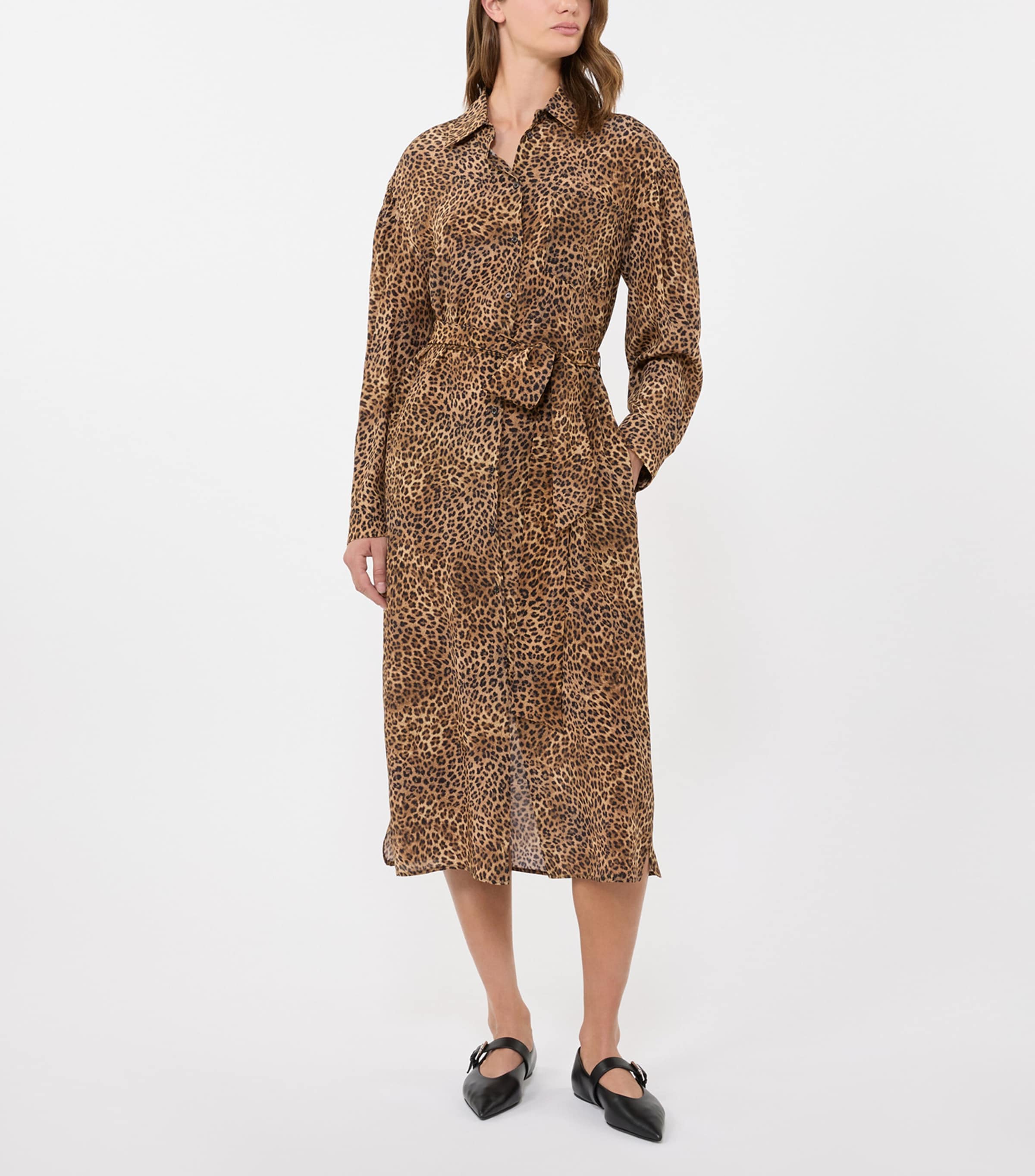 Weekend Max Mara Womens Silk Leopard Print Midi Shirt Dress Camel Image 3