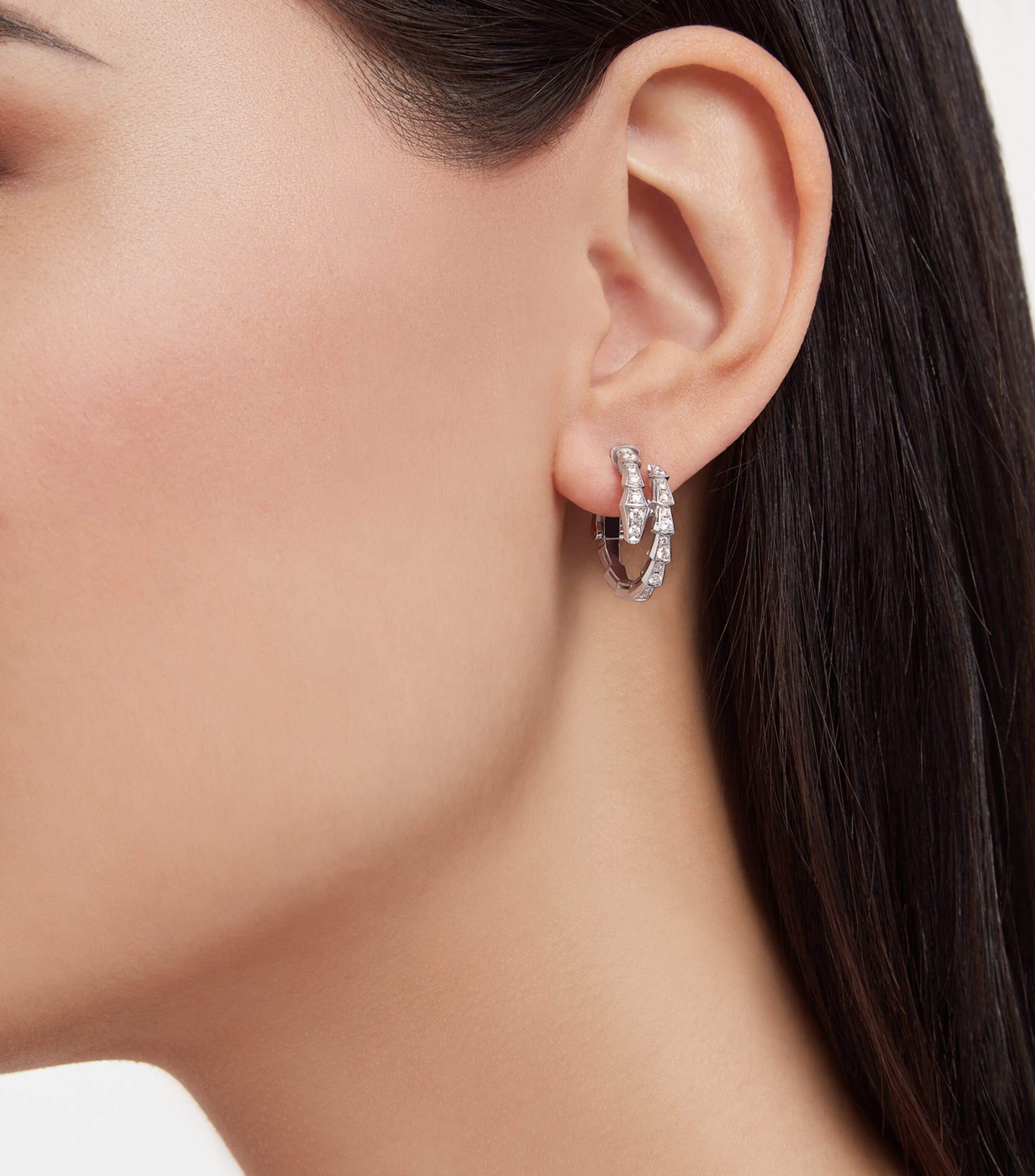 Bvlgari White Gold and Diamond Serpenti Viper Hoop Earrings White Gold Image 4