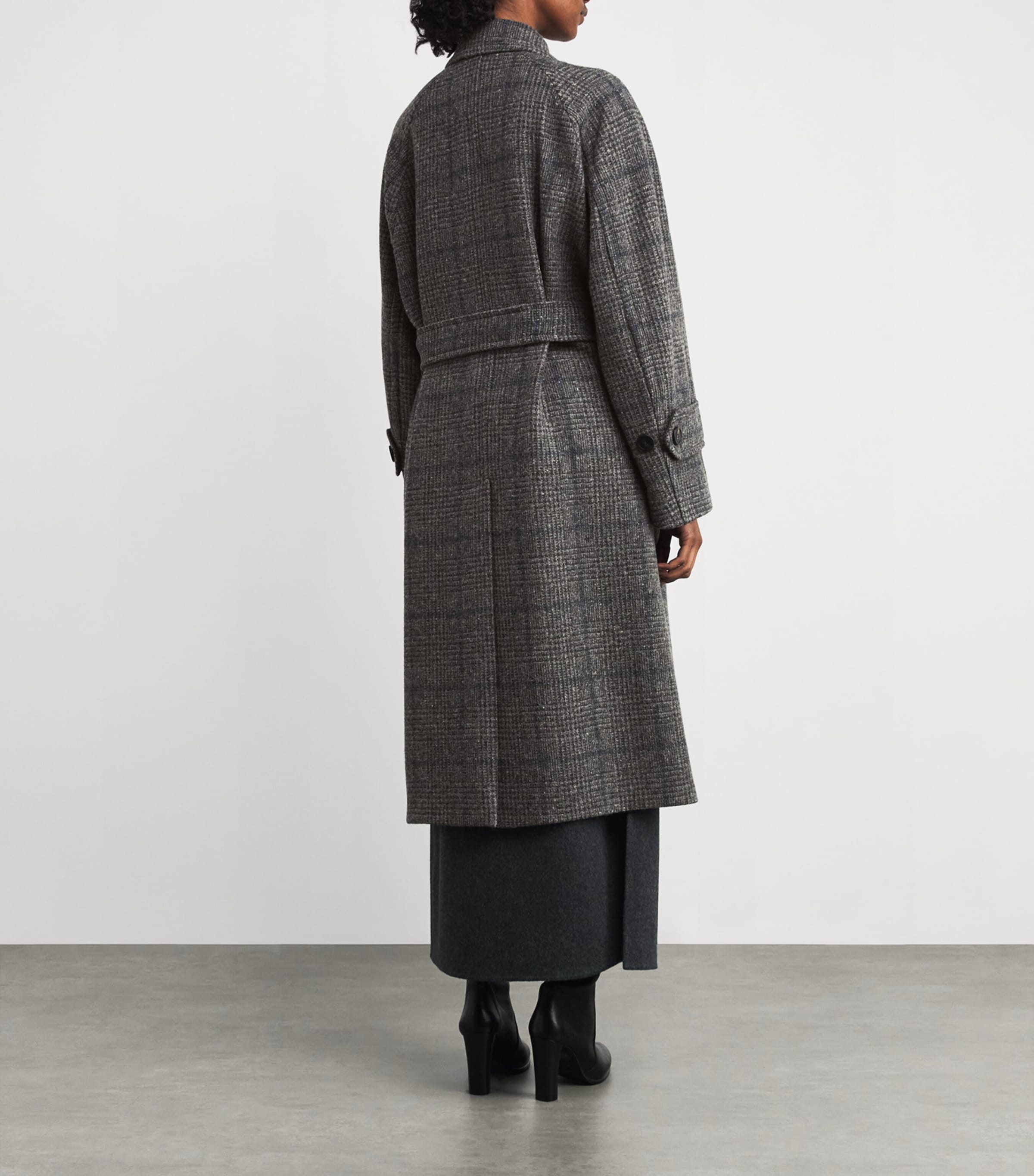 Wool Tweed Prince of Wales Check Overcoat DARK GREY Image 4