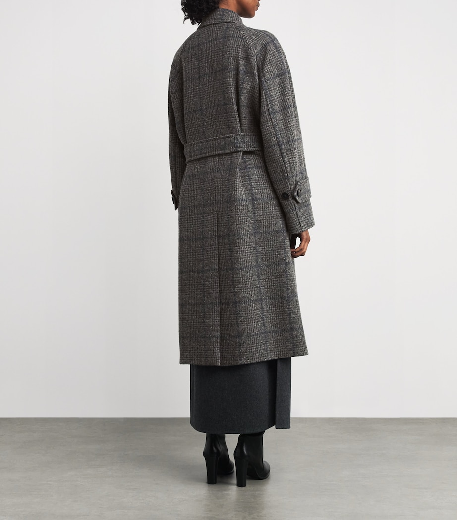 Wool Tweed Prince of Wales Check Overcoat DARK GREY Image 4