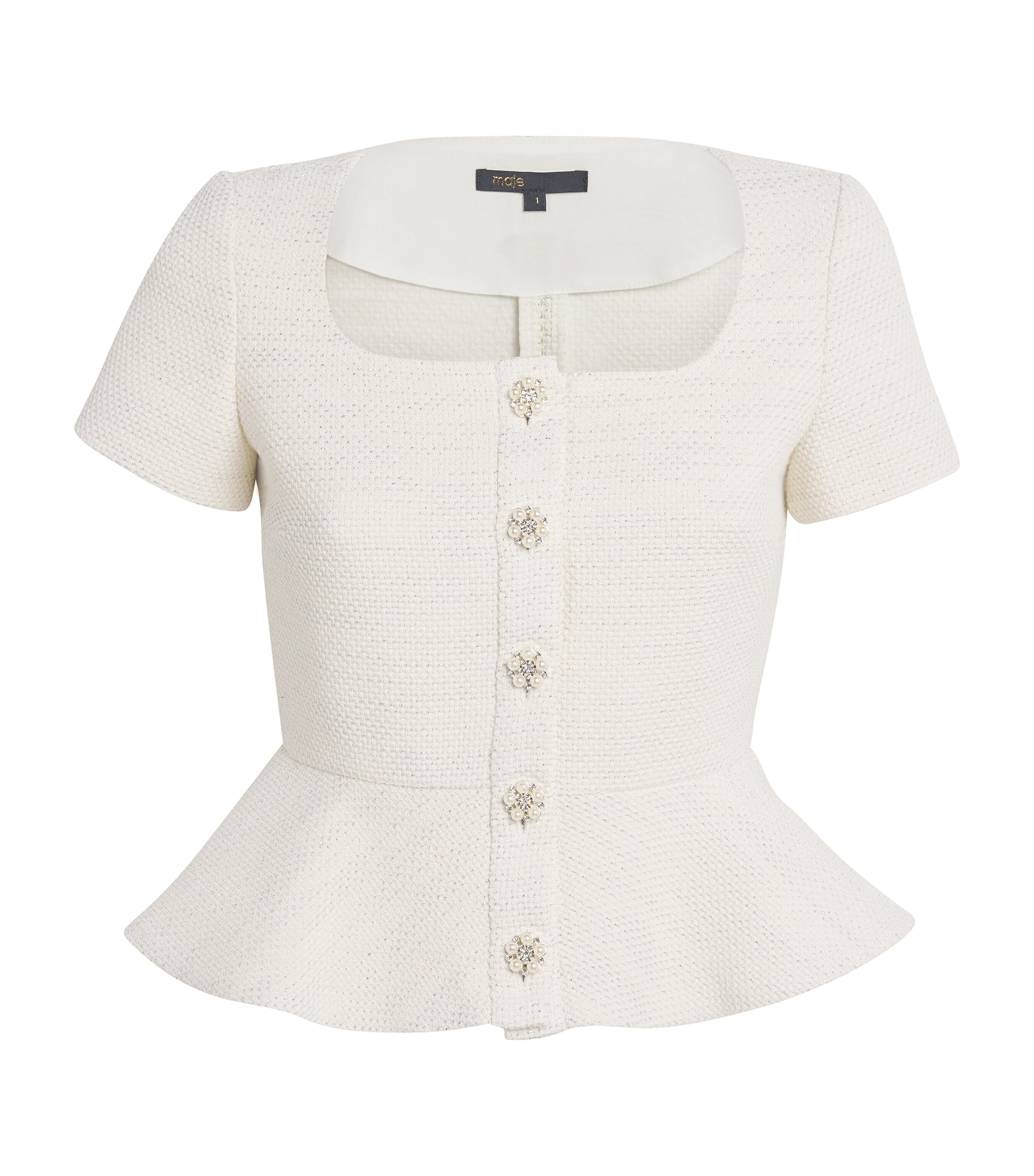 Maje Tweed Peplum Top In White