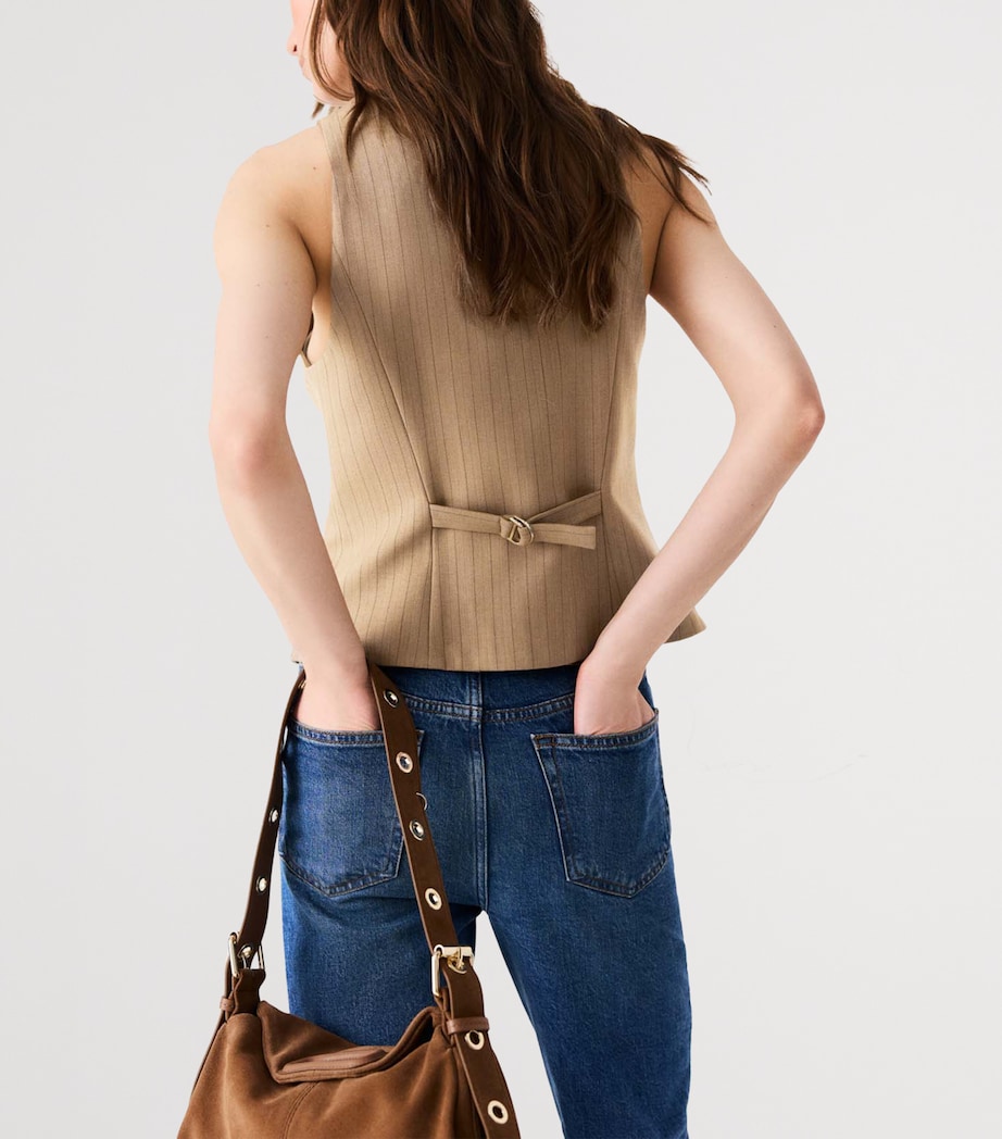 Maje Womens Wool-Blend Striped Waistcoat Beige Image 6